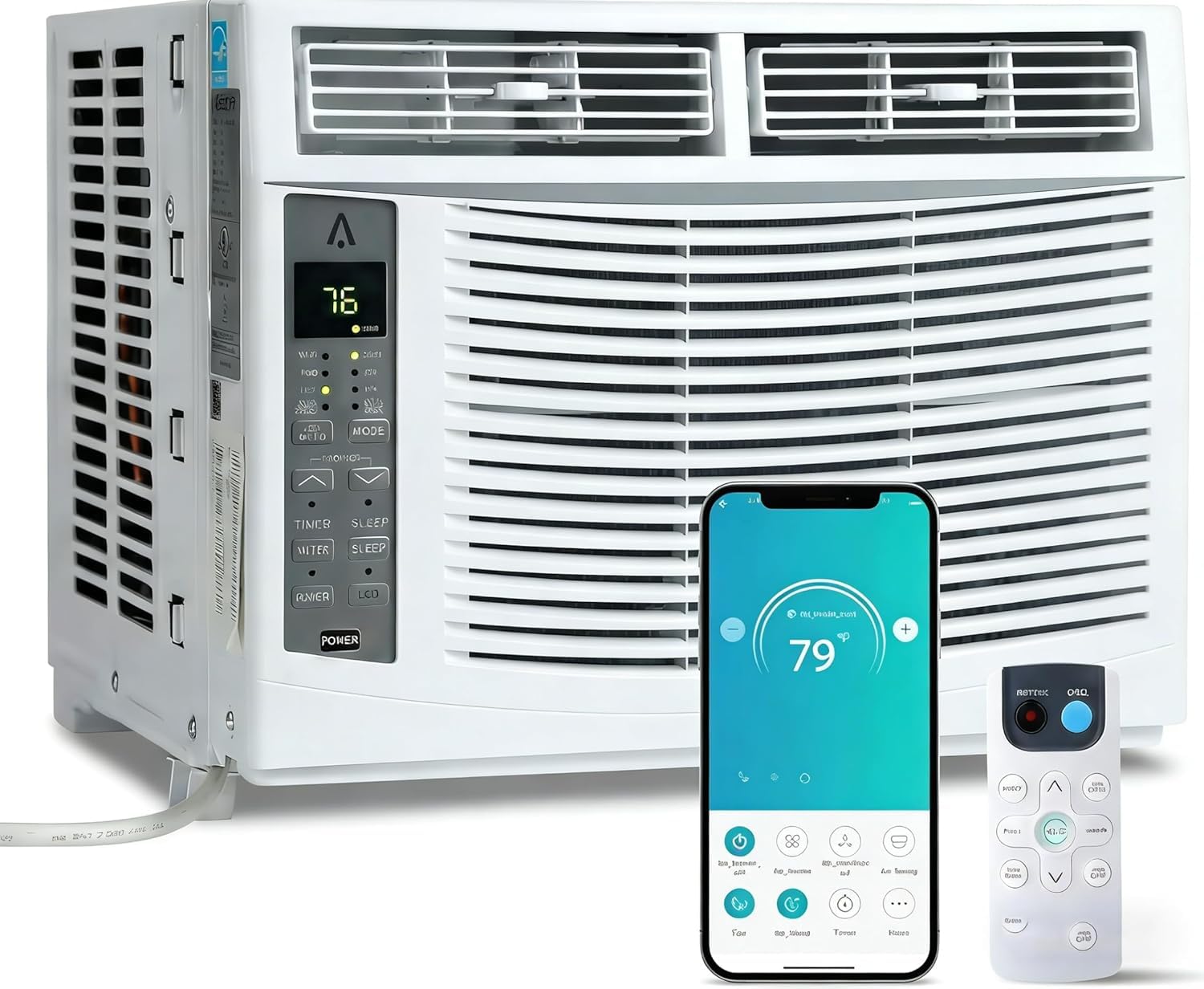 6,000 BTU Window Air Conditioner with WiFi, Energy Saving Window AC Unit Cools Up to 250 Sq.Ft. with Remote & App Control & Timer, 115V Air Conditioner for Bedroom, Living Room, Office