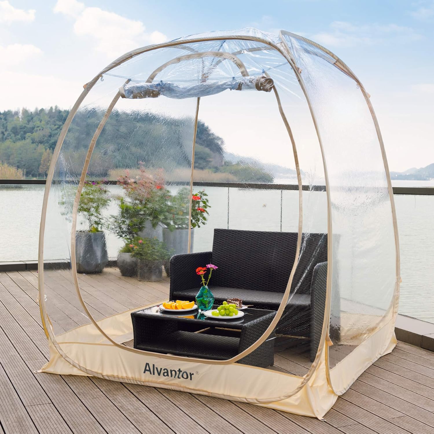 Alvantor Pop Up Bubble Tent - 6 x 6 Instant Igloo Tent - 2-3 Person Screen House for Patios - Large Oversize Weather Proof Pod - Cold Protection Camping - Beige
