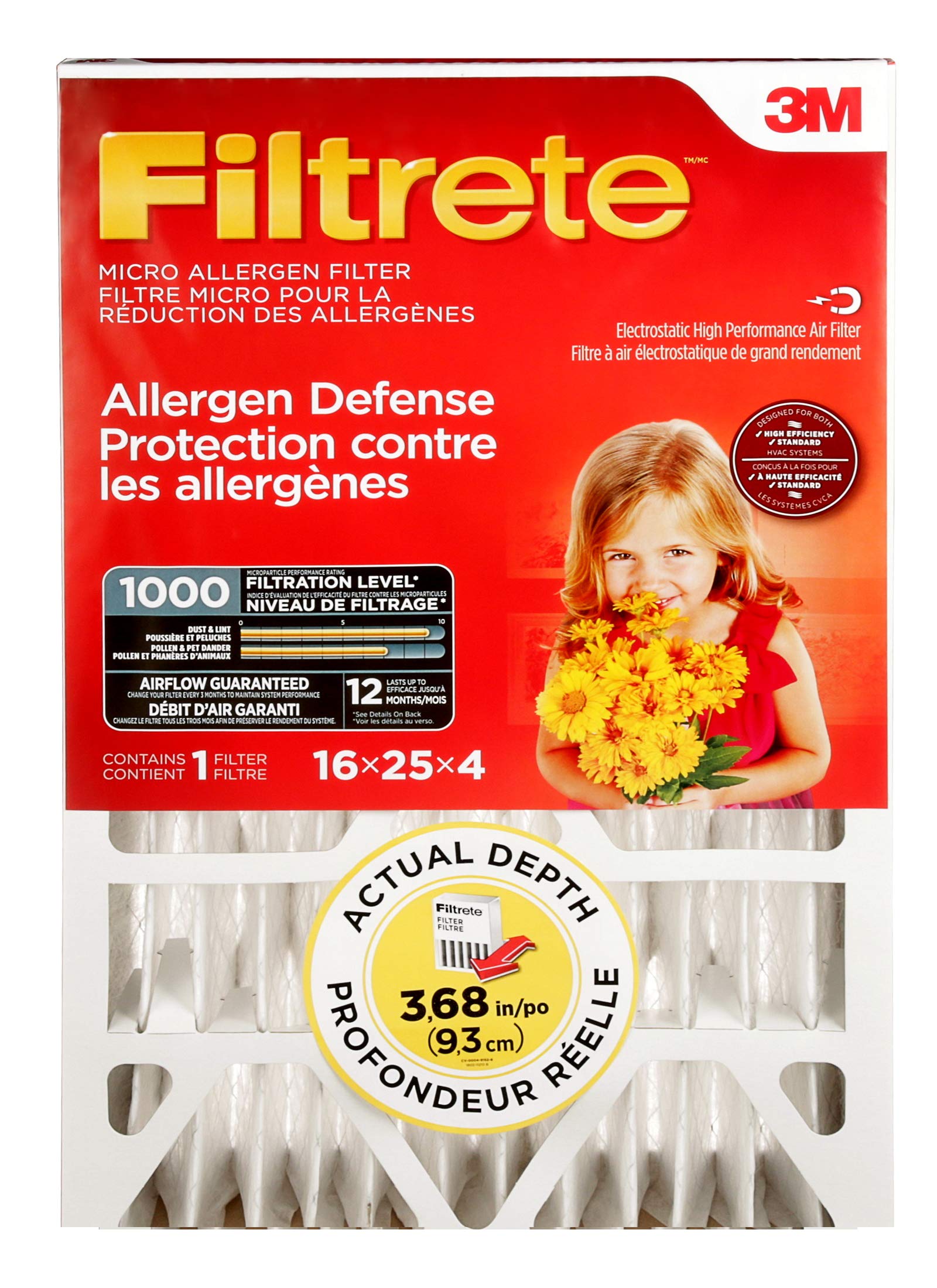 Filtrete DP01DC-4-C Allergen Reduction Filter, 4" , Purple, 16 x 25 x 4 ( packaging may vary )