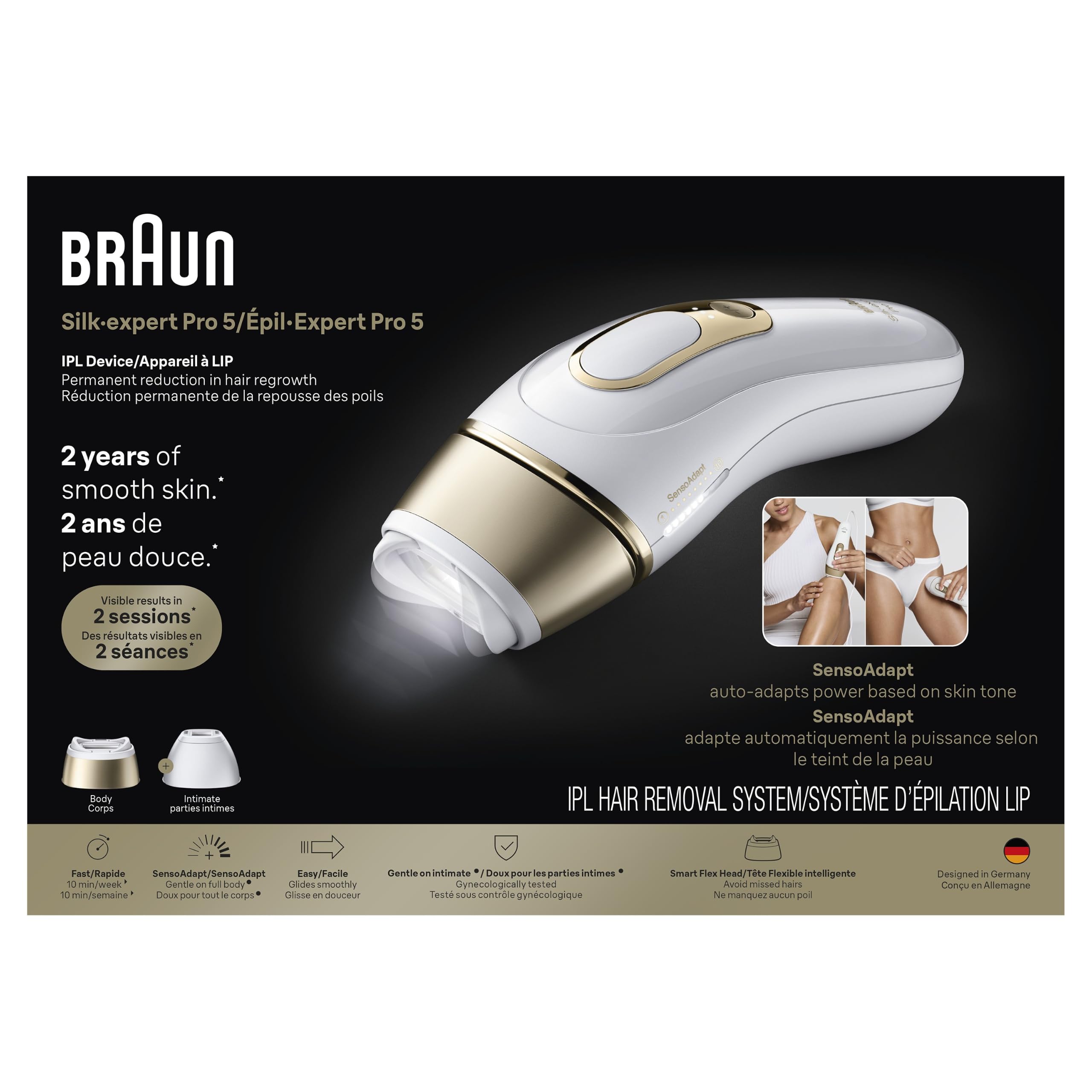 Braun Silk-Expert Pro 5 IPL PL5157 at Home Laser Hair Removal for Women and Men with Premium Pouch, Venus Razor, 2 Heads