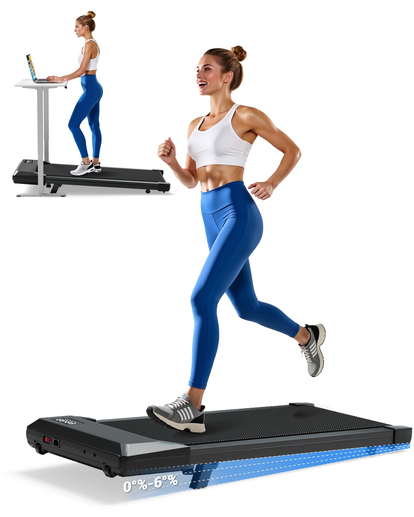 DeerRun 3-in-1 Incline Walking Pad, Under Desk Treadmill with 6% Incline, 2.5HP Quiet Portable Walking Machine for Home Office, 300 lbs Capacity, LED Display & Smart App, Ready-to-Use