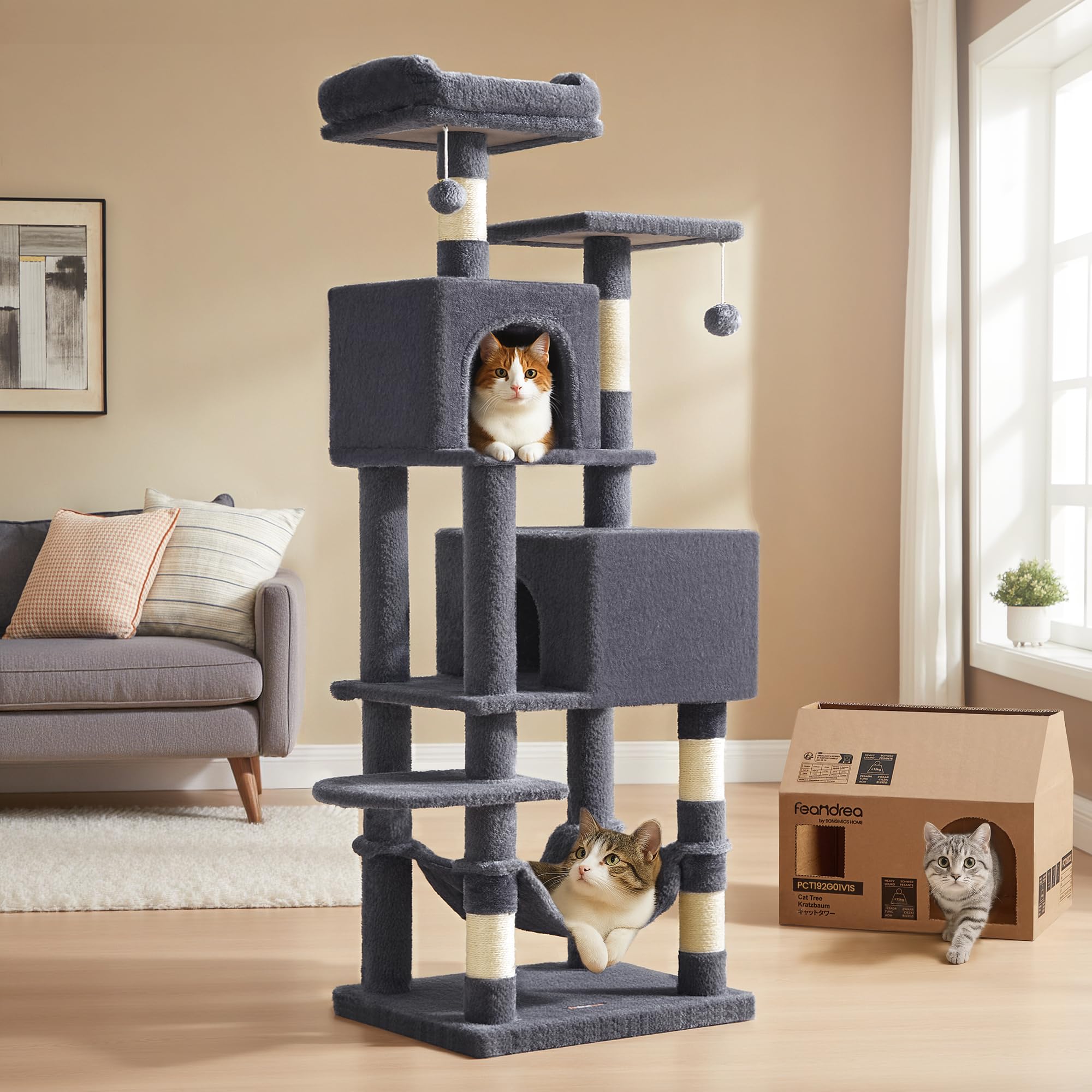 Feandrea Cat Tree Tower Multi-Level 5 Scratching Posts for Large Cats