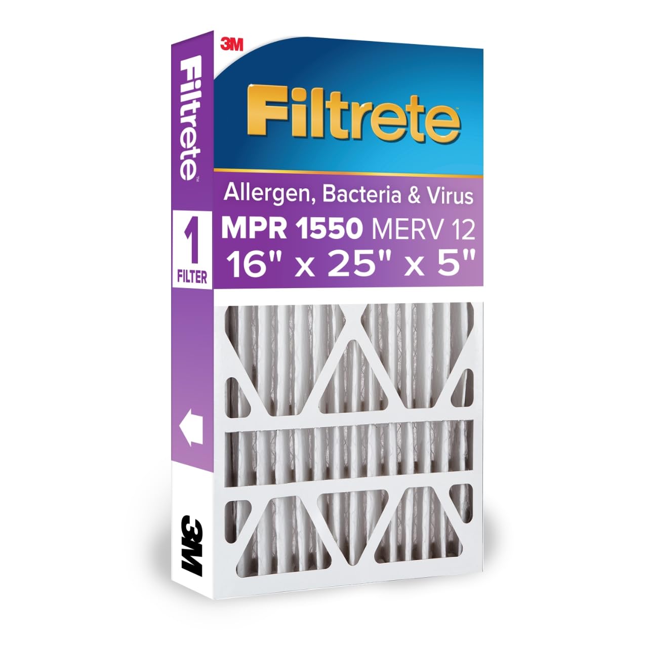 Filtrete 16x25x5, AC Furnace Air Filter, MPR 1550 DP, Healthy Living Ultra Allergen Deep Pleat, 1-Pack