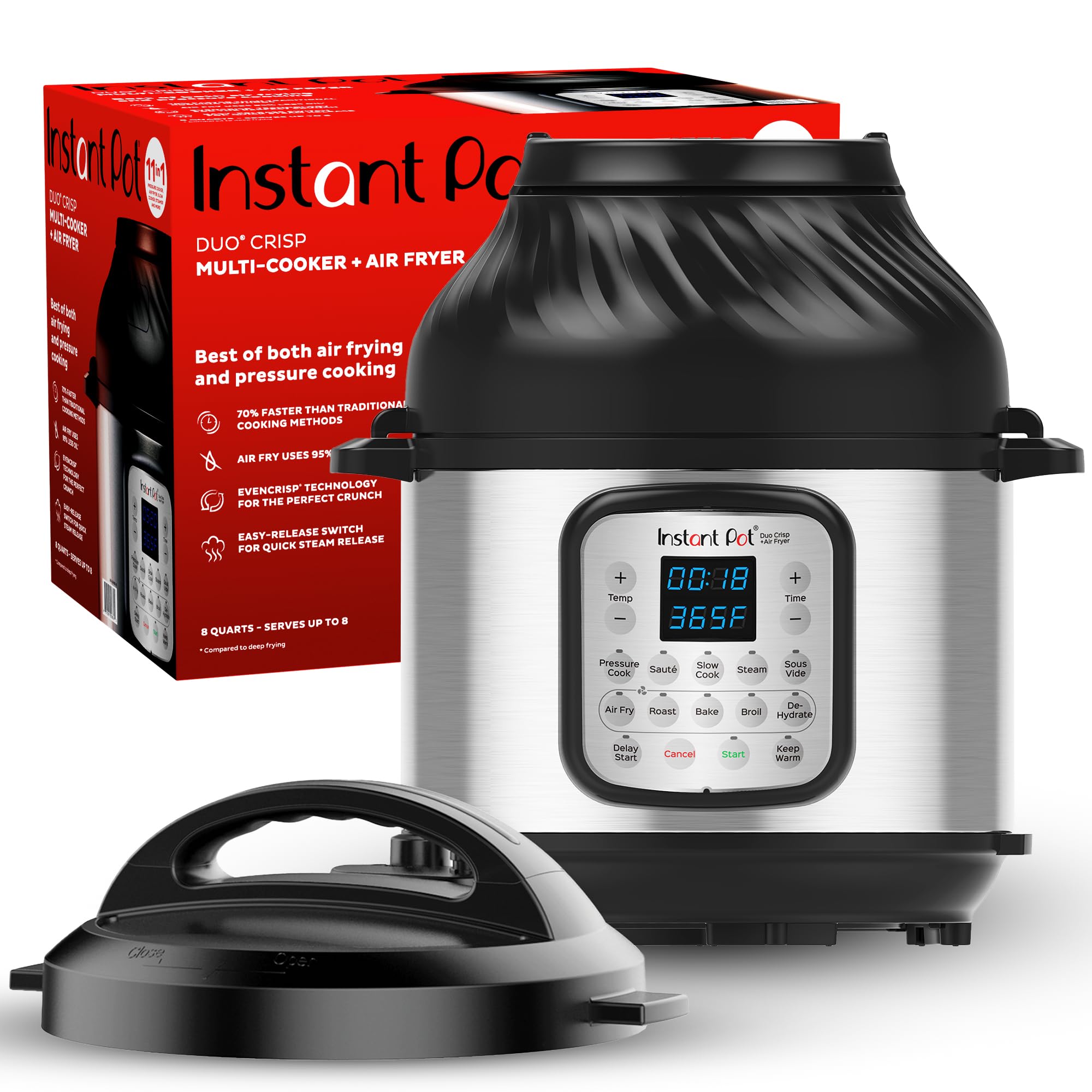 Instant Pot Duo Crisp Large 6Qt 11-in-1 Air Fryer & Electric Pressure Cooker Combo with Multicooker Lid that Air Fries, Steams, Slow Cooks, SautÃ©s, Dehydrates & More, Free App With 1300 Recipes