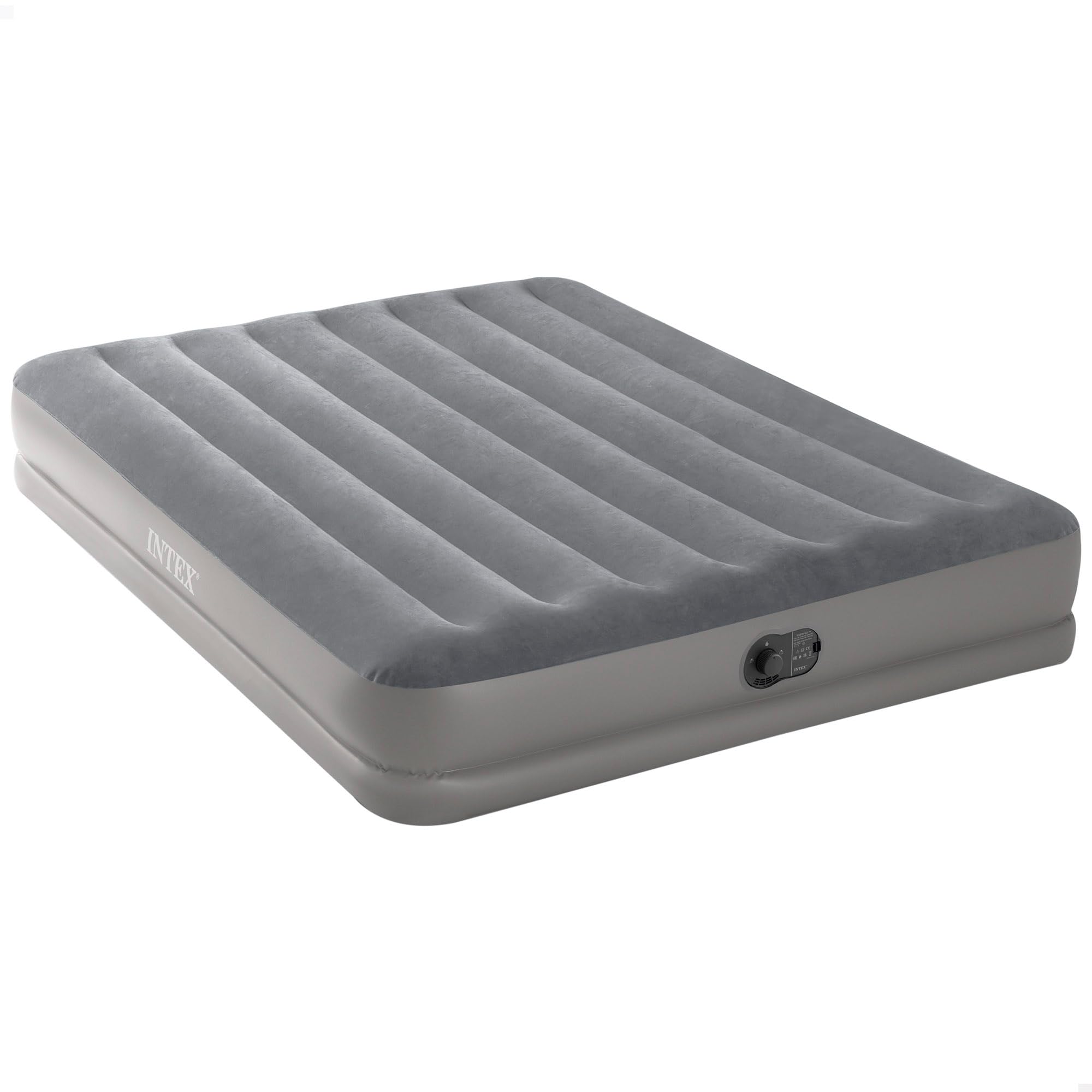 INTEX 64114E Dura-Beam Standard Prestige Air Mattress: Fiber-Tech – Queen Size – Built-in USB Electric Pump – 12in Bed Height – 600lb Weight Capacity