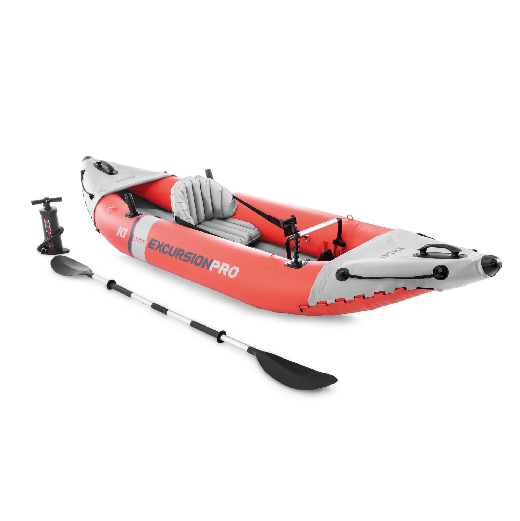 INTEX 68303EP Excursion Pro K1 Inflatable Kayak Set: Includes Deluxe 86in Aluminum Oars and High-Output Pump ? SuperTough PVC ? Adjustable Bucket Seat ? 1-Person ? 220lb Weight Capacity
