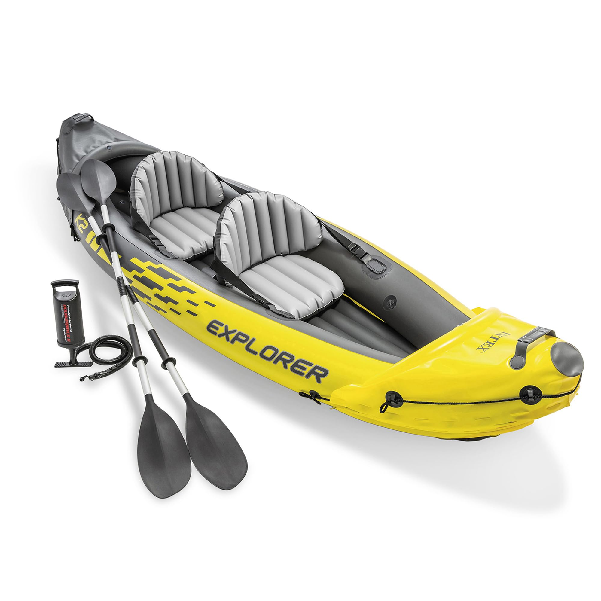 INTEX 68307EP Explorer K2 Inflatable Kayak Set: Includes Deluxe 86in Aluminum Oars and High-Output Pump ? SuperStrong PVC ? Adjustable Seats with Backrest ? 2-Person ? 400lb Weight Capacity