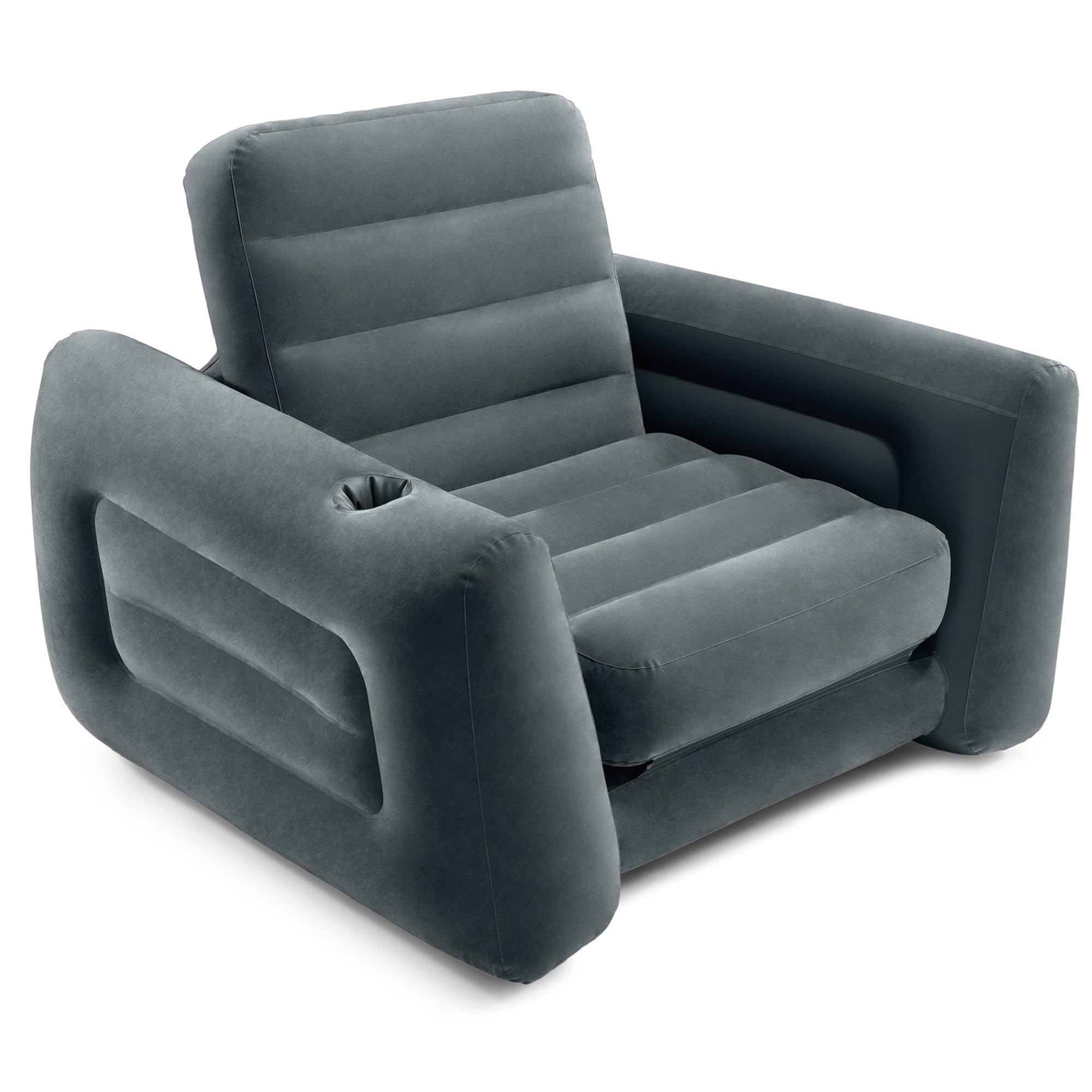 INTEX 66551EP Inflatable Pull-Out Chair: Built-in Cupholder ? Velvety Surface ? 2-in-1 Valve ? Folds Compactly ? 88" x 46" x 26"