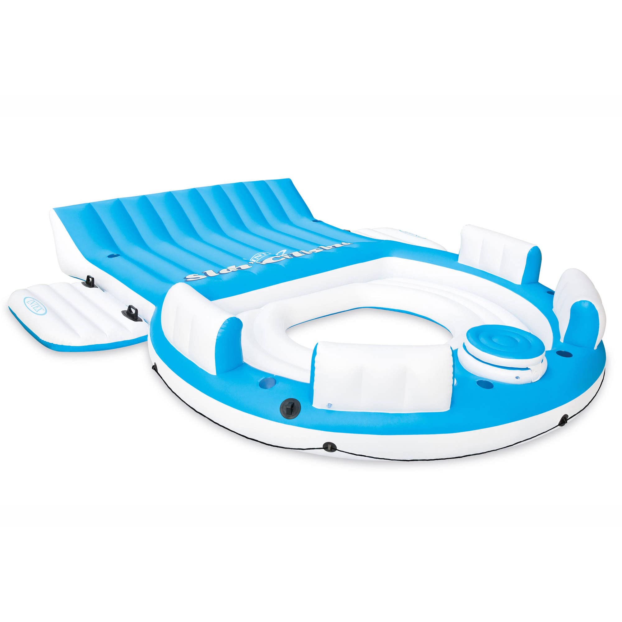 INTEX 56299EP 145in x 125in x 20in Splash N Chill Inflatable Lake and Pool Relaxation Island Lounger Seat for up to 7 Adults, Blue and White