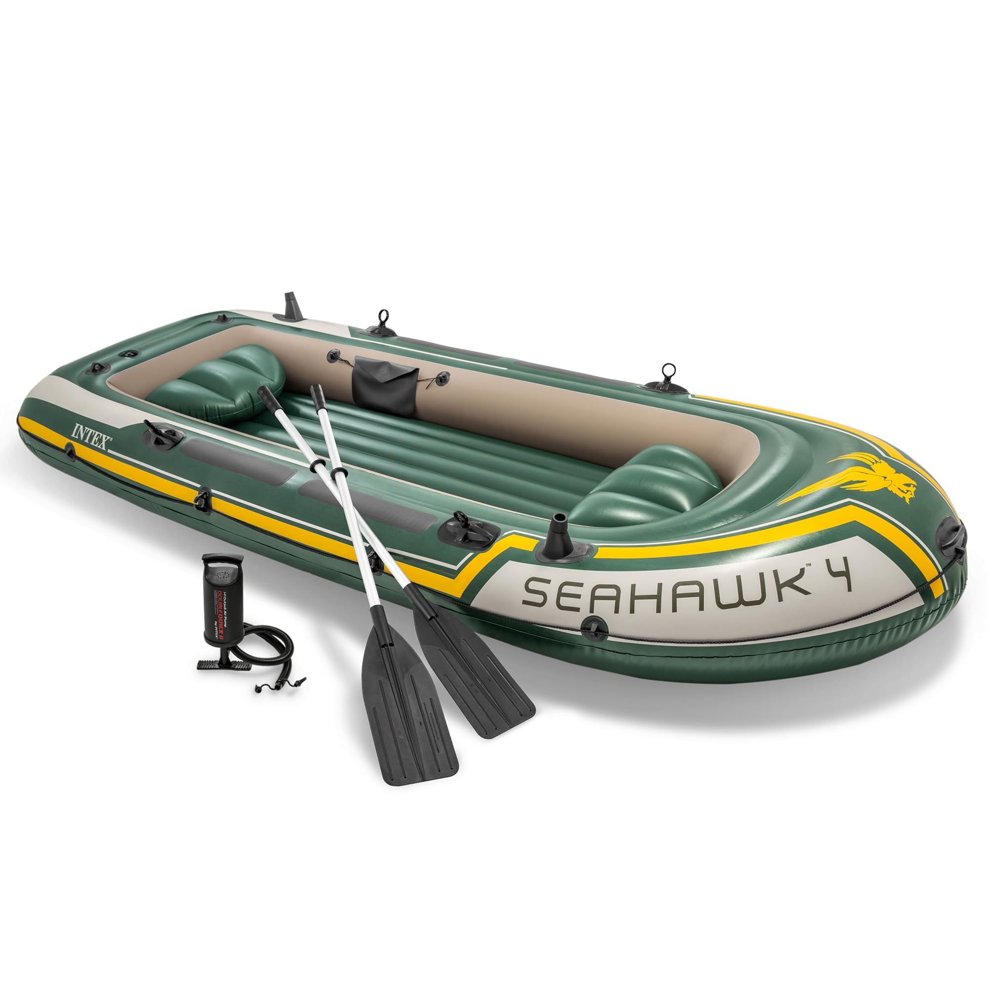 INTEX 68351EP Seahawk 4 Inflatable Boat Set: Includes Deluxe 54in Aluminum Oars and High-Output Pump ? SuperStrong PVC ? Fishing Rod Holders ? 4-Person ? 1050lb Weight Capacity