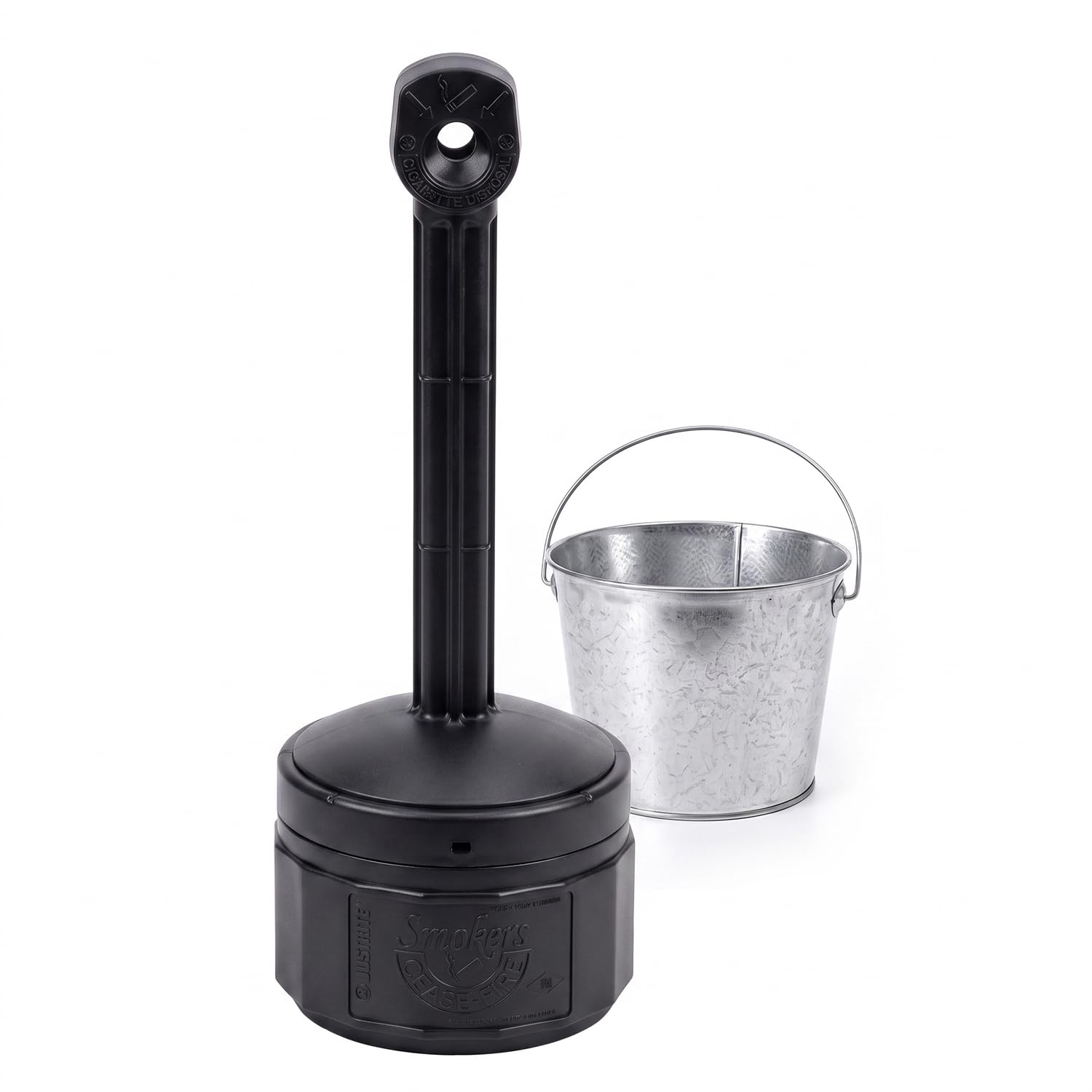 Justrite 26806D Polyethylene Personal Smokers Cease Fire Cigarette Butt Receptacle, 1 Gallon Capacity, 11" OD x 30" Height, Deco Black
