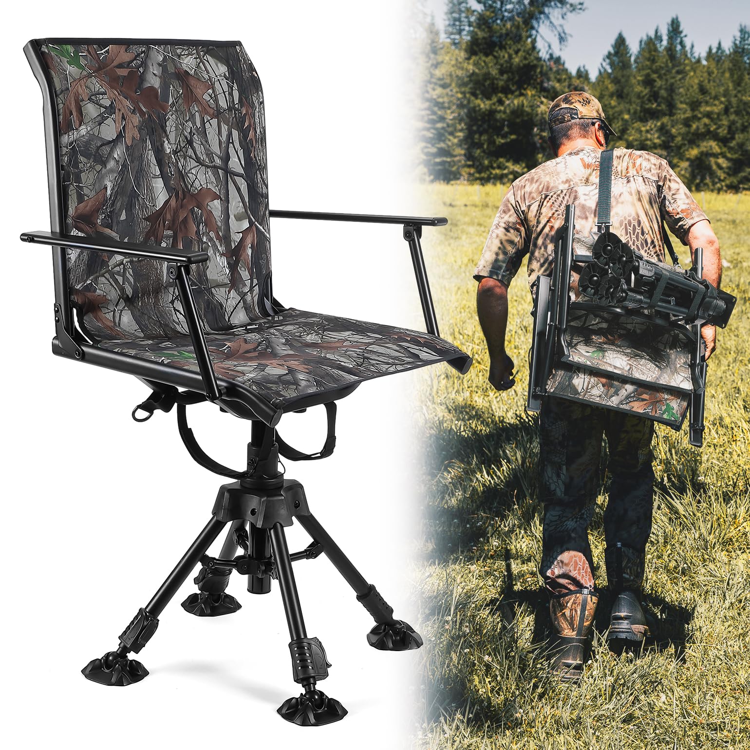 KEMIMOTO Hunting Blind Chair 360degree Silent Swivel, Height Adjustable Camo