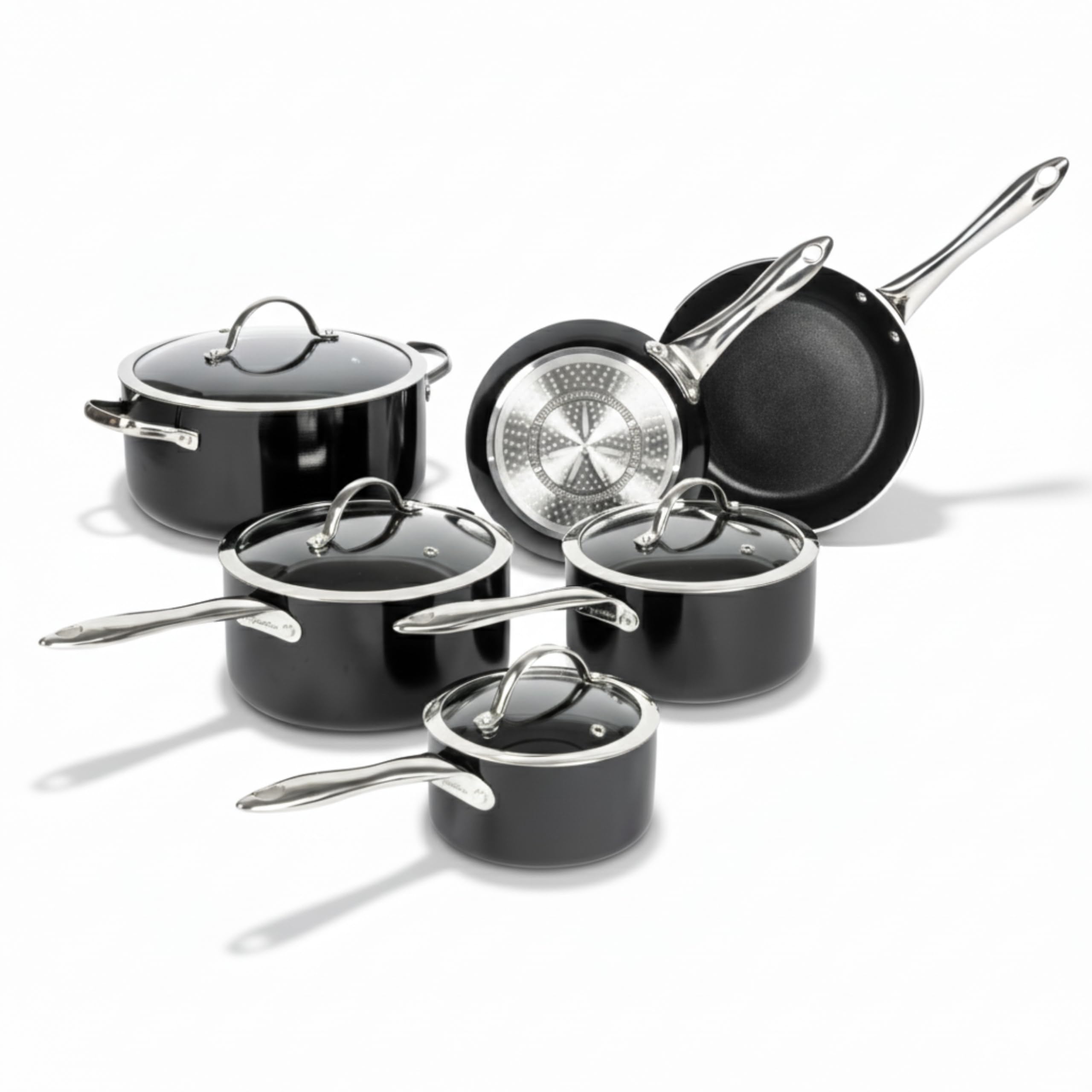 Lagostina Classic Provence 10 pc Cookware Set, Multi-Coat Non-Stick, Includes Saucepans, Saucepot, Dutch Oven, Skillets and Covers, Induction Safe, Black