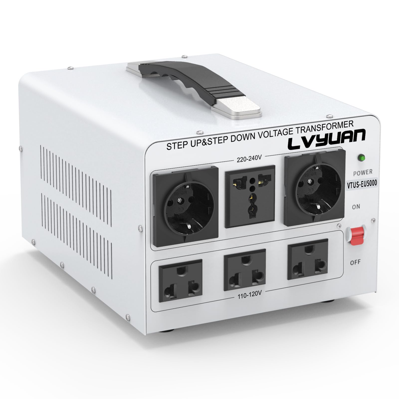 LVYUAN 5000W Watt Voltage Transformer Converter Step Up/Down Converter 110/120 Volt - 220/240 Volt with 3 US&2 EU&1 Universal Outlet and CE Certified,Circuit Break Protection