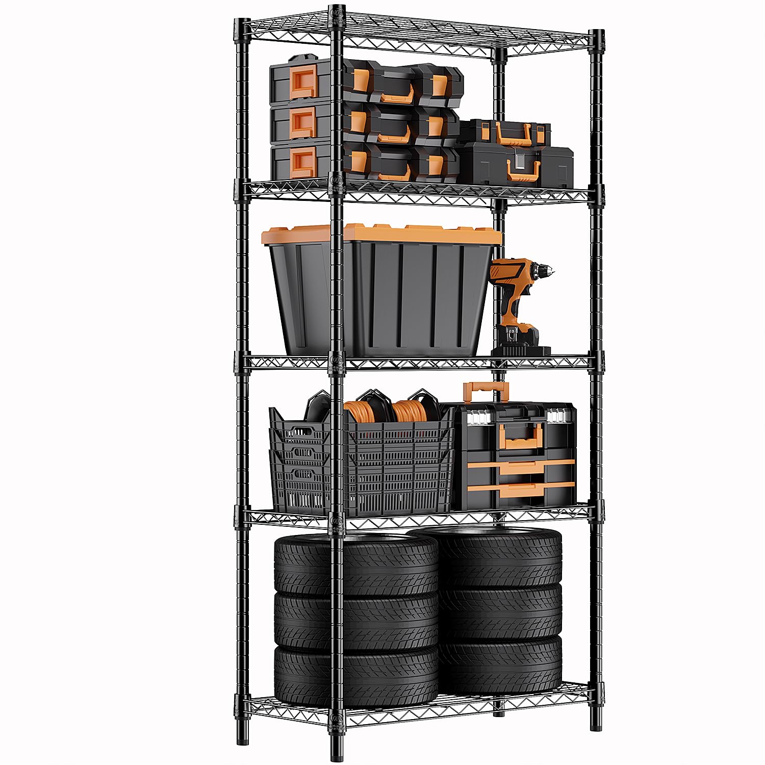 MZG Storage Shelving Utility Shelving Unit 5-Tier Utility Shelving Unit Steel Organizer Wire Rack for Home,Kitchen,Office (24-in W x 14-in D x 63-in H)