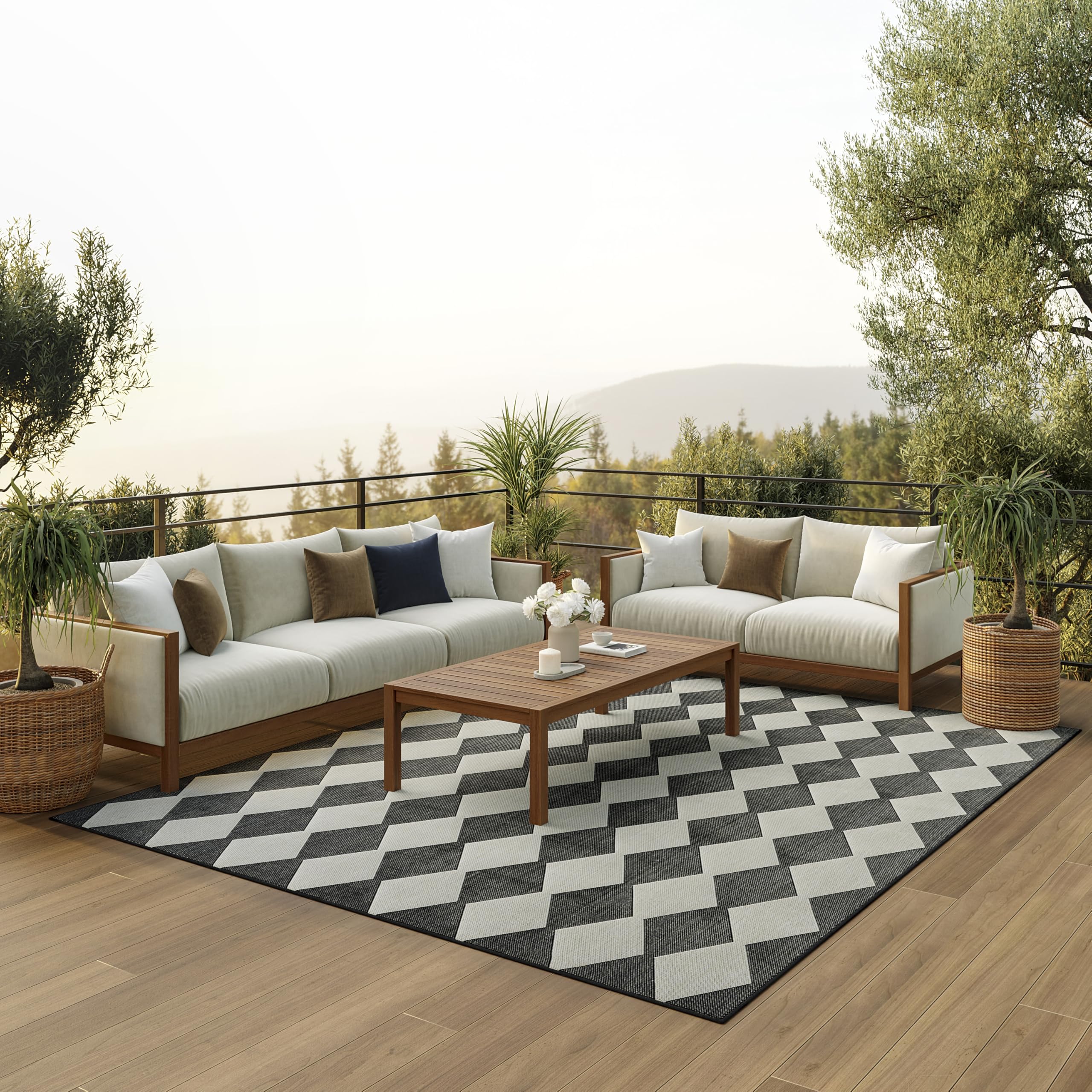 Nourison Positano Indoor-Outdoor Black 8' x 10' Area Rug, Easy Cleaning, Non Shedding, Bed Room, Living Room, Dining Room, Backyard, Deck, Patio (8x10)