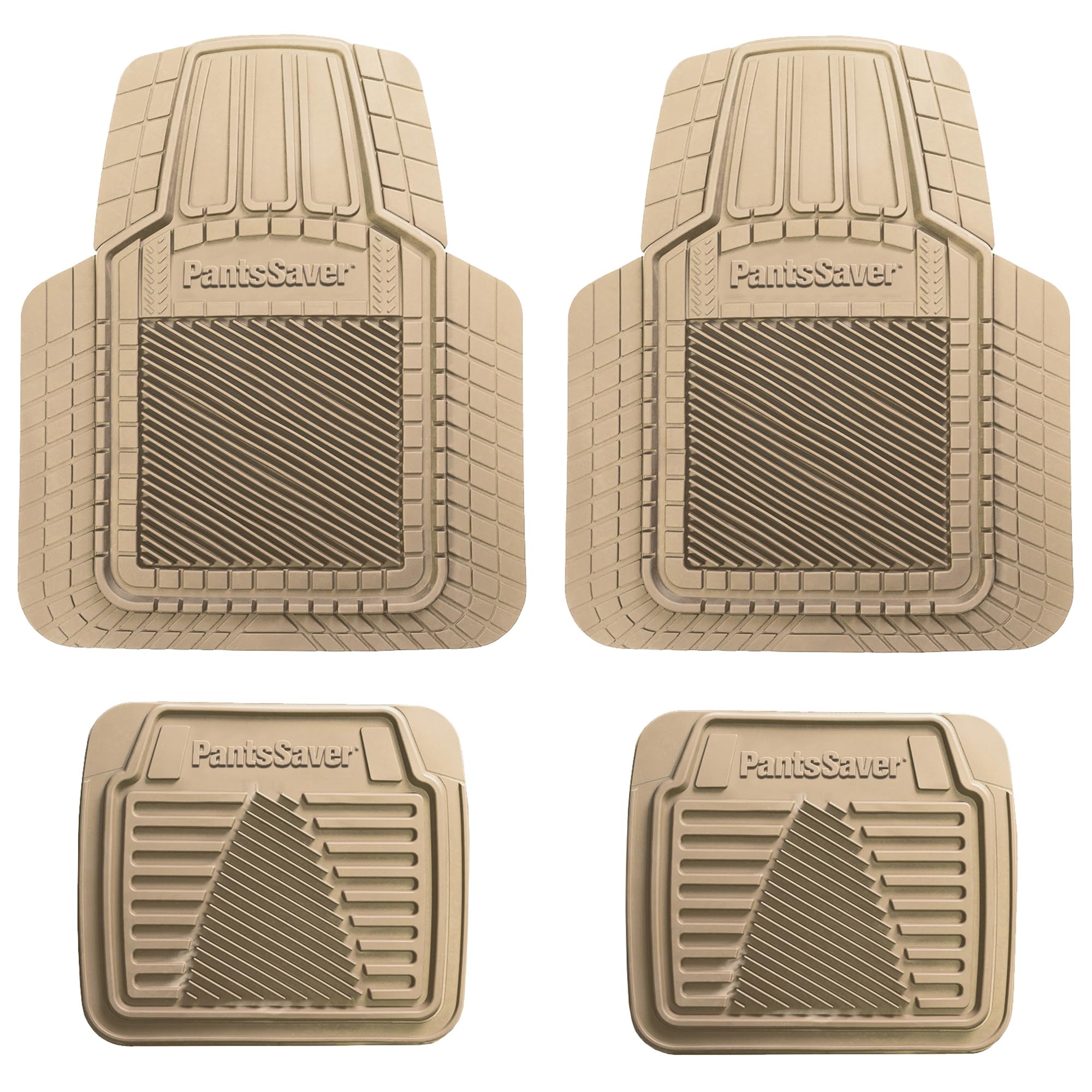 PantsSaver 3D All Weather Car Floor Mats - Trimmable Waterproof Rubber Liners All Season Protection for Car, Truck, SUV, Minivan - Fits Honda, Ford, Toyota, Nissan, Hyundai, Jeep & More 4 PC Set, Tan