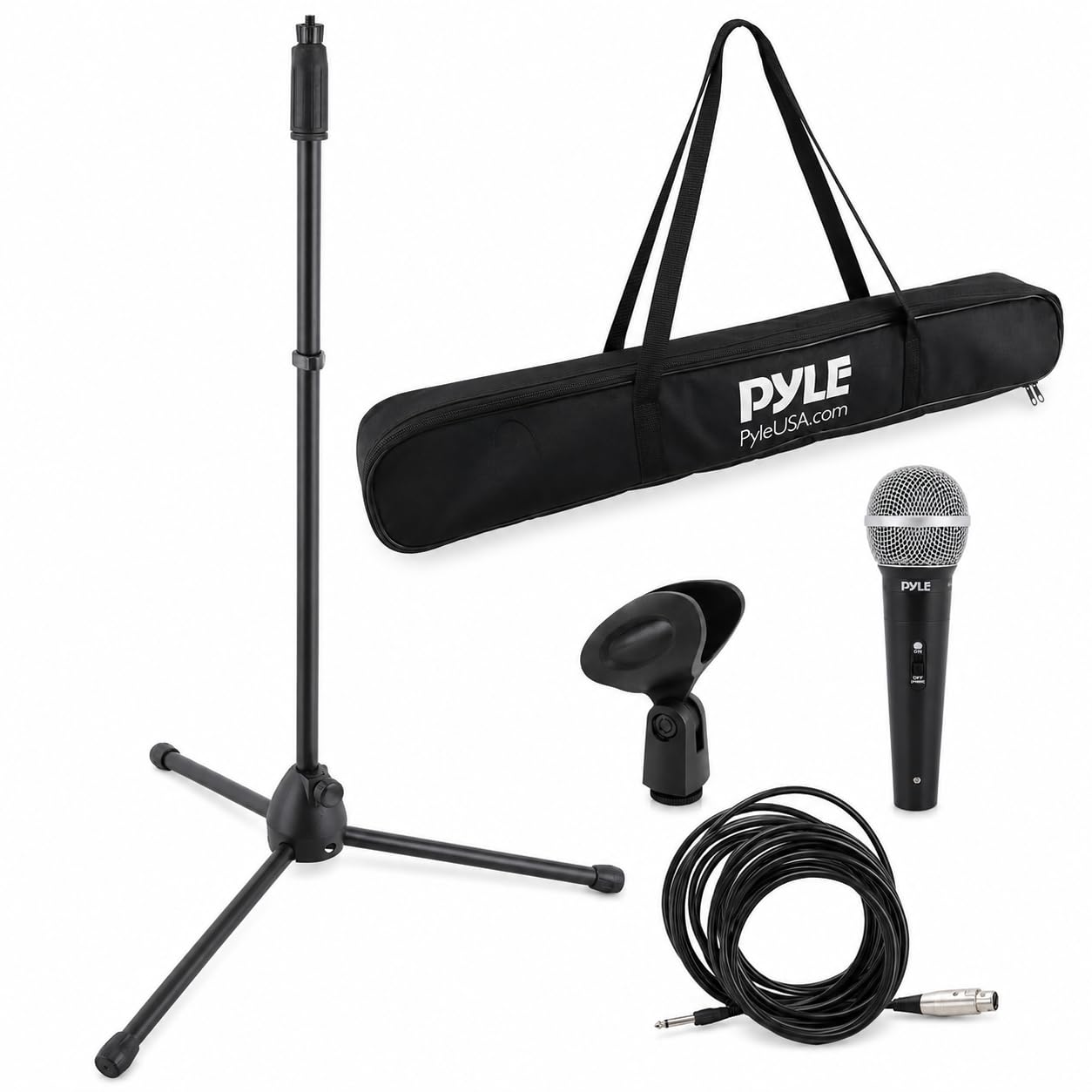 Pyle Microphone with Stand Professional Dynamic Mic Kit Includes Metal Mic Stand Holder/Clip Protective Carry Case XLR Cable to ? Audio Connection Unidirectional Vocal Wired Microphone