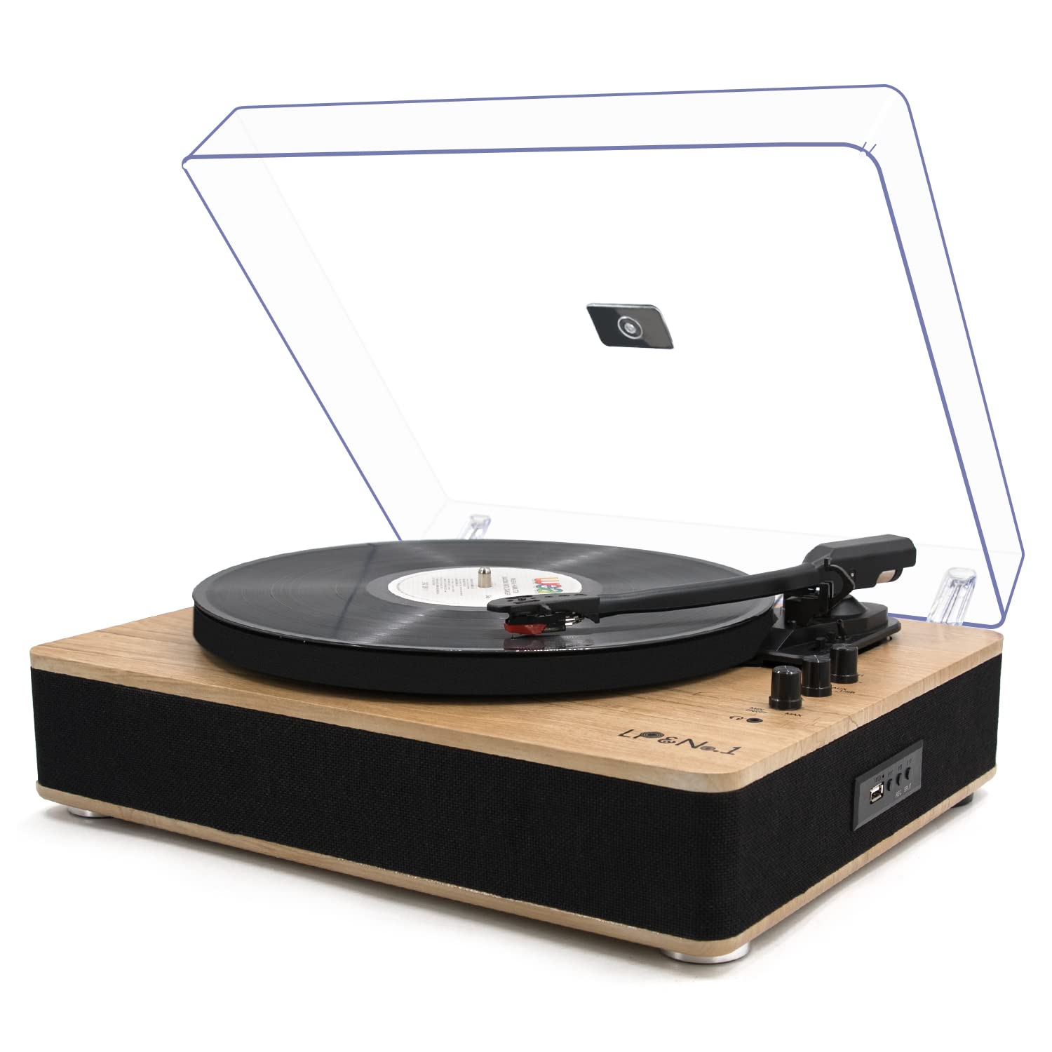 Record Player Wireless Turntable with Built-in Speakers and USB Play&Recording Belt-Driven Vintage Phonograph Record Player 3 Speed for Entertainment and Home Decoration, Yellow Wood