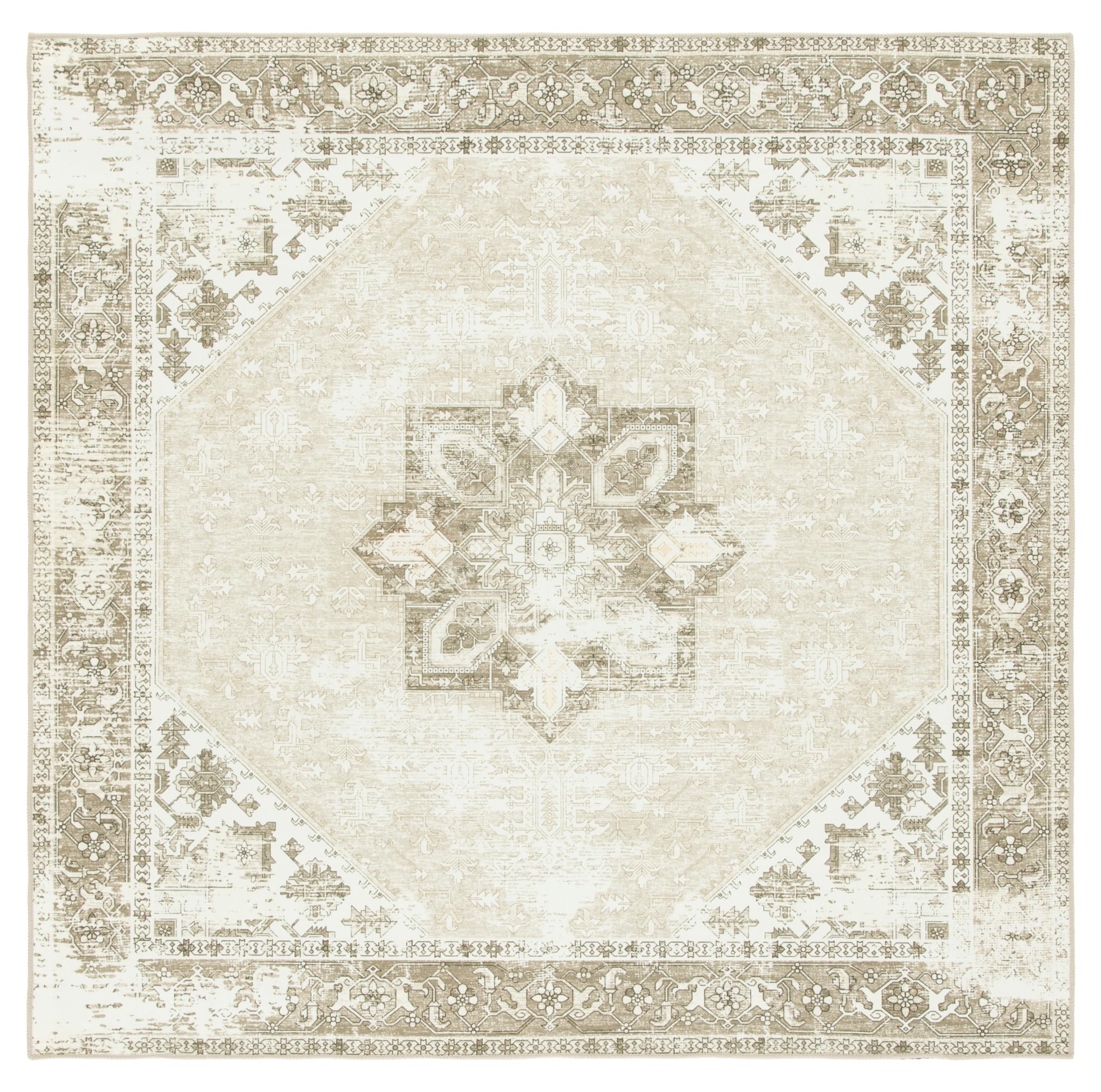 SAFAVIEH Tucson Collection Area Rug - 6' Square, Sage & Ivory, Persian Medallion Design, Non-Shedding Machine Washable & Slip Resistant Ideal for High Traffic Areas in Living Room, Bedroom (TSN102W)