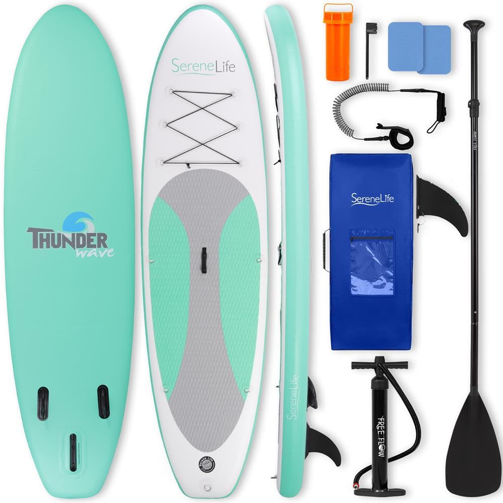 SereneLife 10'/10'6" Inflatable Stand Up Paddle Board with SUP Accessories, Inflatable SUP with Anti-Slip EVA Deck Pad, Wide Design Paddle Board for Adults and Youth