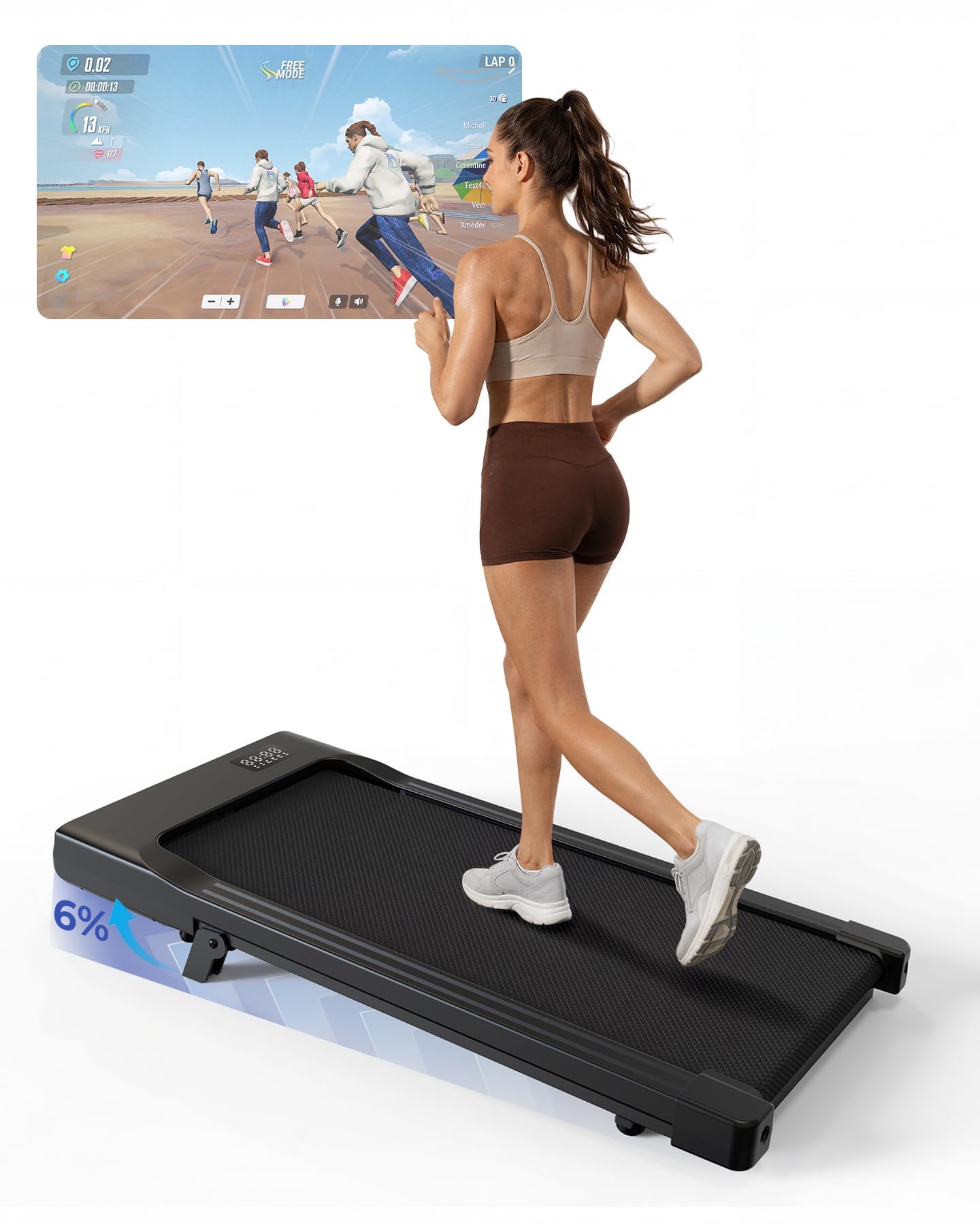 Superun 6% Walking Pad with Incline, No-Assembly Walking pad Treadmill with APP and Remote Control, LED Display, 2.5 HP Quiet Under Desk Treadmills, 300 lbs Capacity