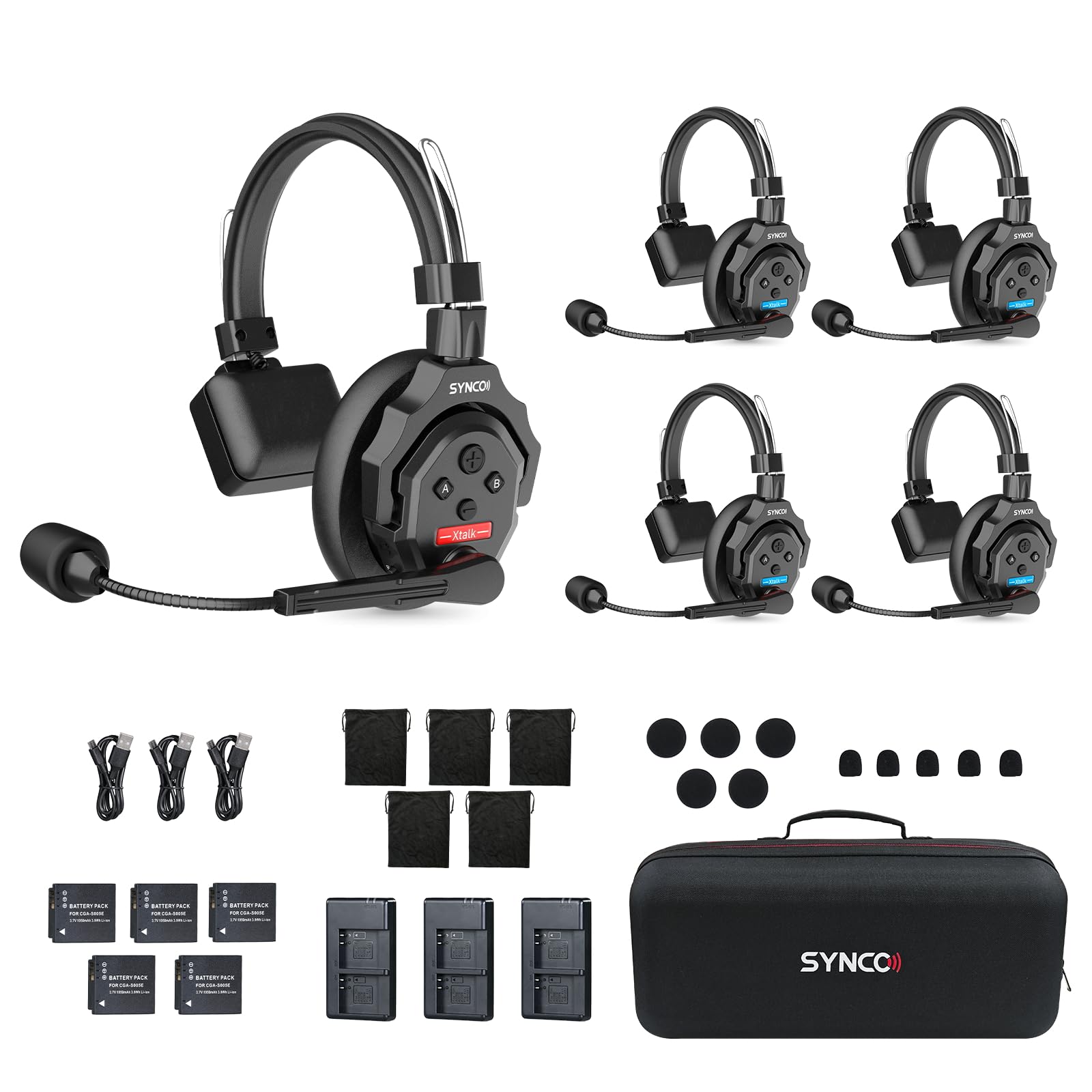SYNCO XTALK X5 Full Duplex 2.4GHz Wireless Intercom Headset, 5-Pack