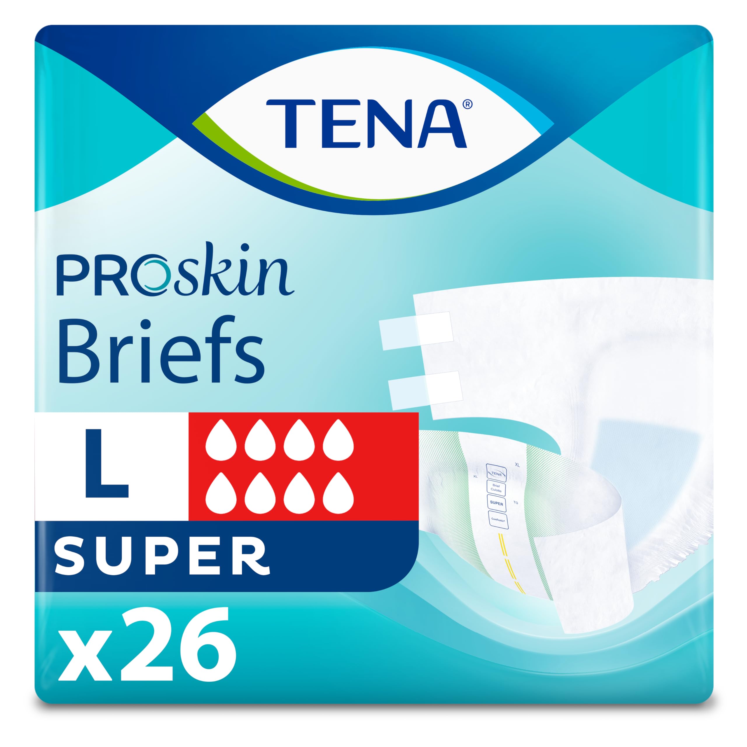 TENA Proskin Super Absorbency Incontinence Briefs, Unisex, Large, 26 Count
