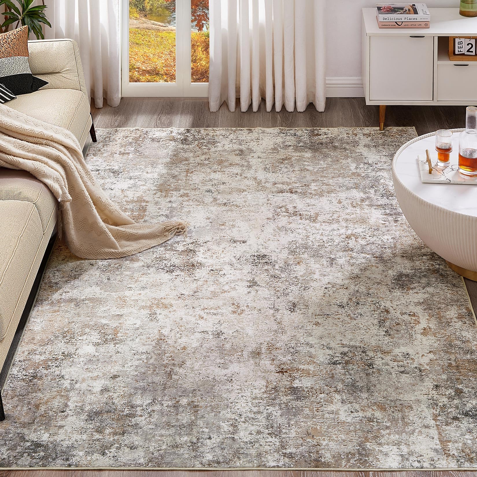 UERMEI 9x12 Area Rug Living Room Rugs Washable Neutral Brown Carpet