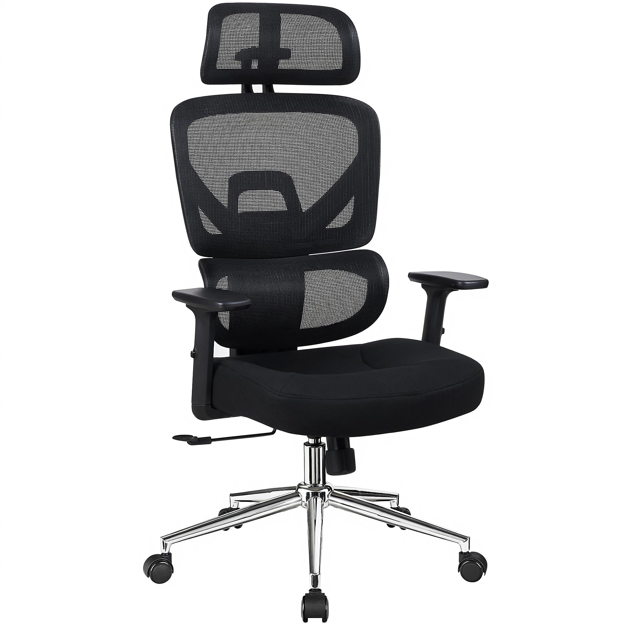 VECELO High Back Ergonomic Office Chair, Big and Tall Mesh Desk Chair with Wheels, Tilt Function, 3D Headrest, Lumbar Support, Swivel Rolling Computer Chair for Task, Home Office, Black