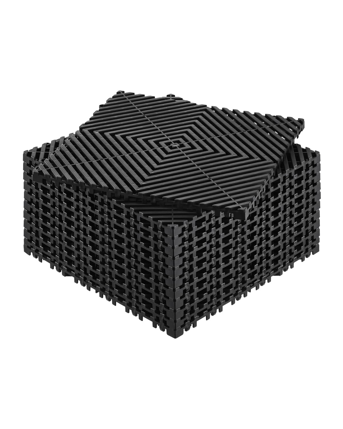 VEVOR Interlocking Drainage Mat, 12 x 12 Modular Interlocking Cushion, 12 Pcs Splicing Drainage Mats, Non-Slip Black PP Drainage Floor Tile and Shower Mat, for Garage, Garden, Kitchen & Outdoor