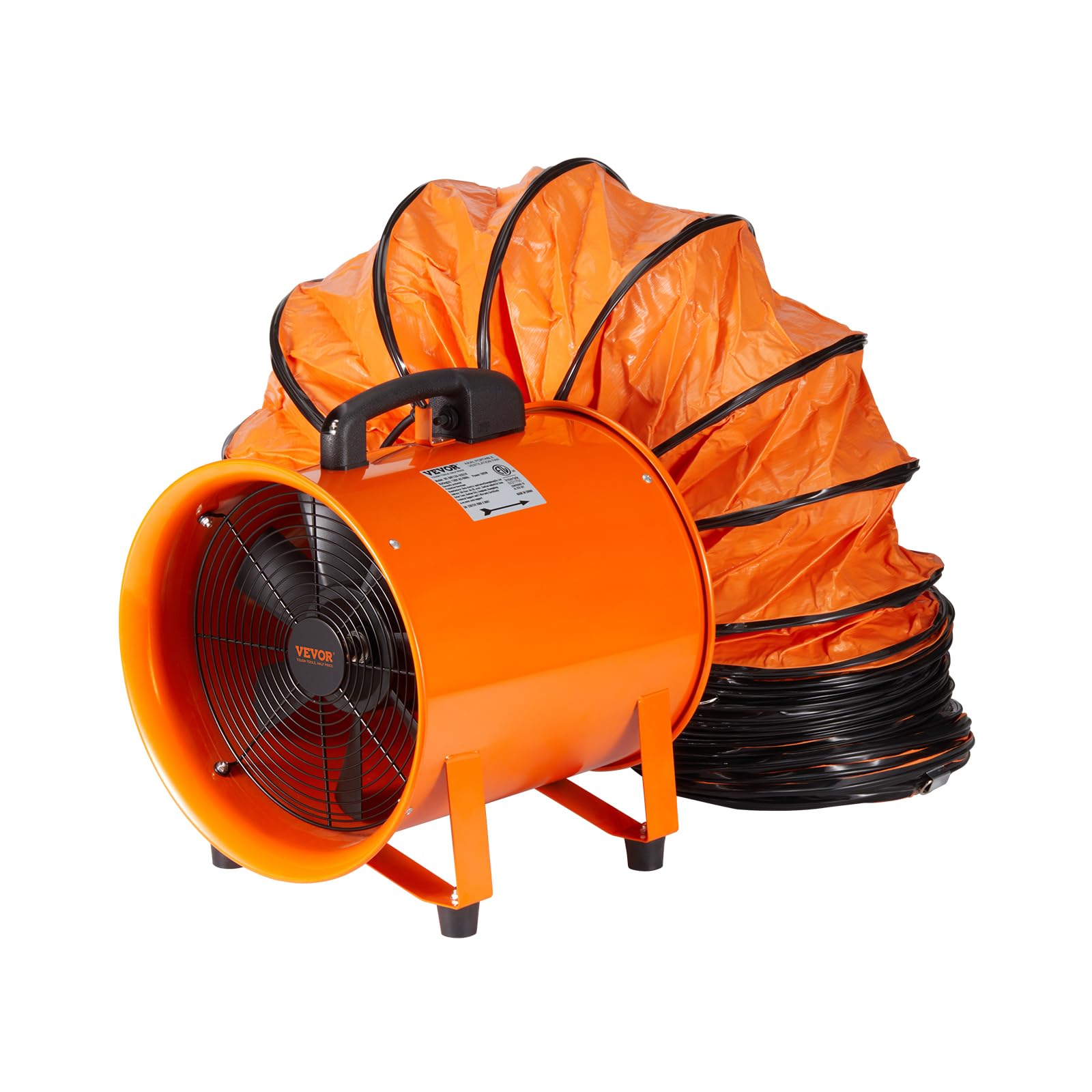 VEVOR Portable Ventilator, 12 inch Heavy Duty Cylinder Fan with 16.4ft Duct Hose, 585W Strong Shop Exhaust Blower 3198CFM, Industrial Utility Blower for Home/Workplace