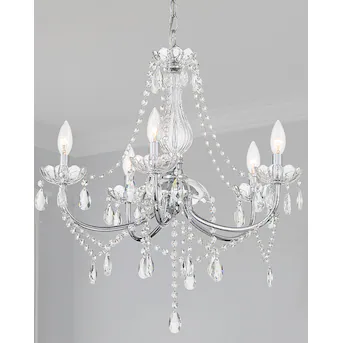 allen + roth Brookehill 5 -Light Chrome Plug-in/Hardwired Crystal Clear glass Steel Chandelier