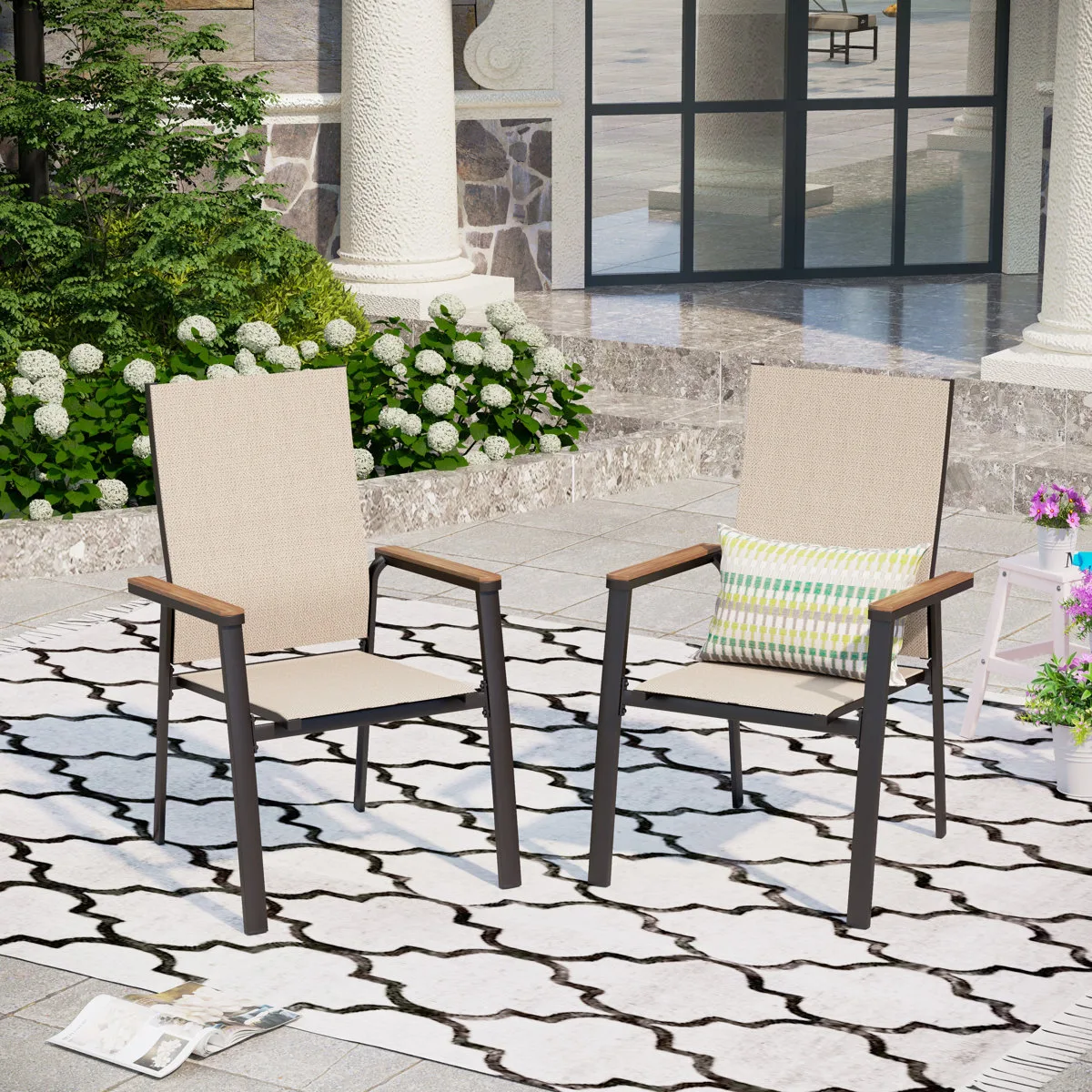 Leonard Stacking Aluminum Patio Dining Armchair (Set of 2)