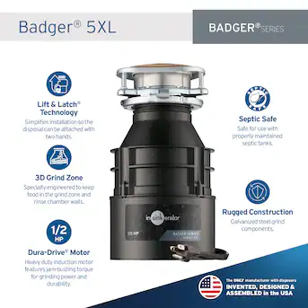 InSinkErator Badger 5XL Continuous feed 1/2-HP Septic Safe Corded Garbage Disposal