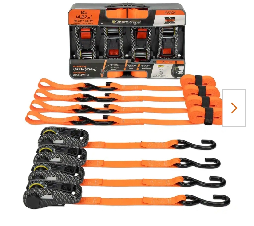 SmartStraps 14 ft. Orange CarbonX Ratchet Tie Down Straps with 1,000 lb. Safe Work Load - 4 pack