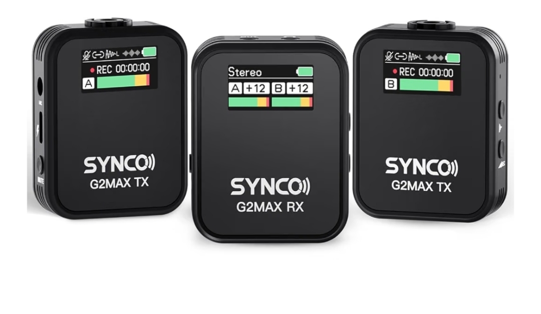 SYNCO Wireless Lavalier Microphone, G2(A2) MAX 2.4G Lapel Mic Dual Transmitter 24 Hours Recording 492FT 8GB Storage for Online Class Vlog Stream YouTube for Camera DSLR Smartphone