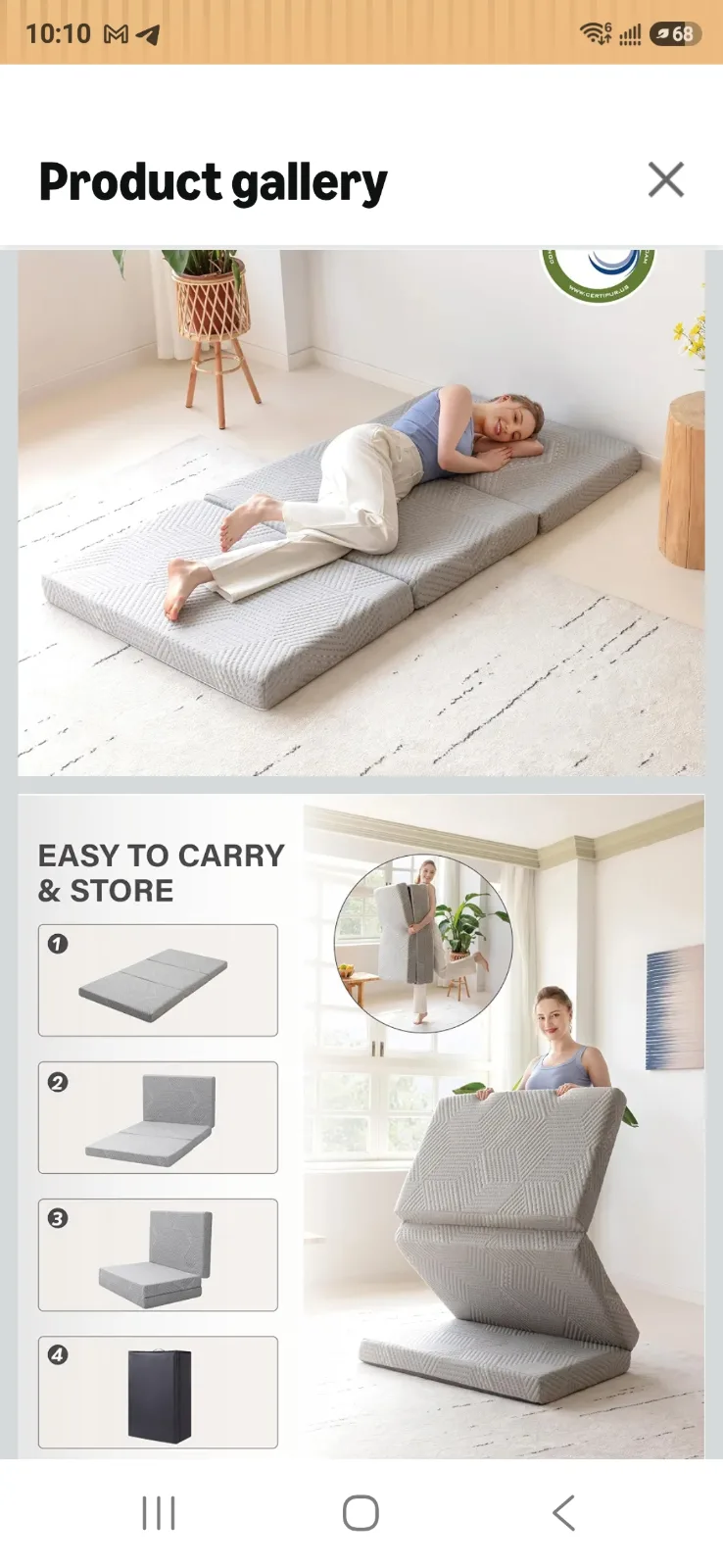certipur-us foldable mattress .  4 inch Folding Mattress with Collapsible and Washable Cover, Travel and Guest Mat