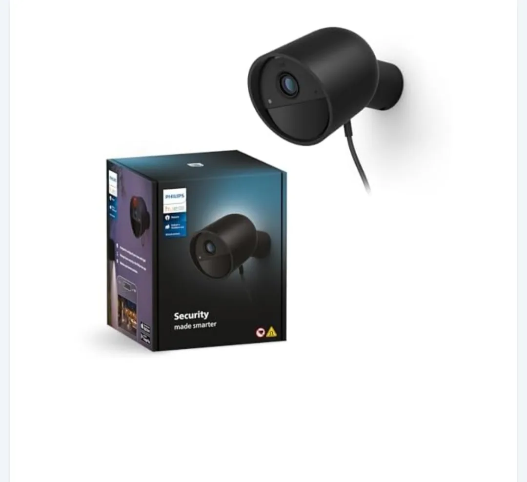 Philips Hue Secure Wired Smart Home Security Camera, Black - 1 Pack - 1080P HD Video - Night Vision - Motion Detection - Two-Way Talk - Indoor/Outdoor - Weatherproof - Works with Hue App