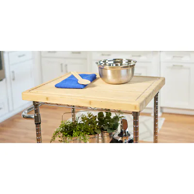 Style Selections Chrome Steel Base with Wood Rolling Kitchen Cart ( 24-in x 20-in x 38-in )