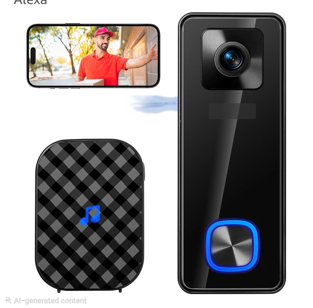 Doorbell Camera Wireless 5MP Ultra HD,No Monthly Fee,2.4GHz WiFi Video Doorbell with Chime Pro,2-Way Auto PIR Anti-Theft Alarm,Solar/Battery Powered,Works with Alexa