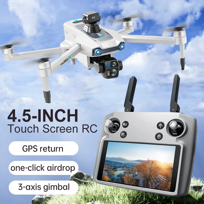 S819 GPS Drone HD With Screen Remote 5G Digital Relay Transmission Fold RC Quadcopter Toy Load Capacity Boy Gift 2 Batteries