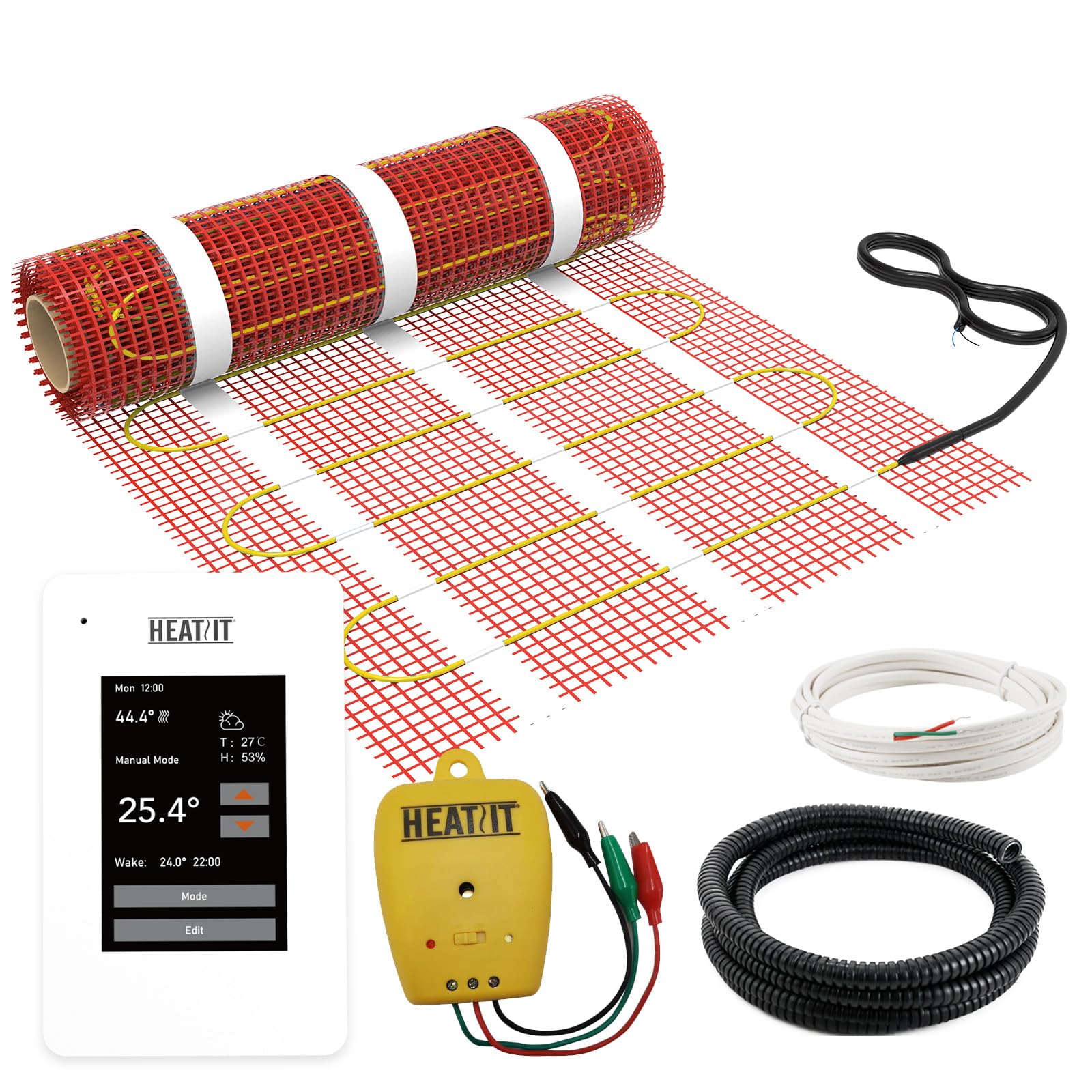 100 sqft HEATIT Warmmat Electric Radiant Self-Adhesive Floor Heat Heating System & ET-7A Thermostat & Alarm Monitor