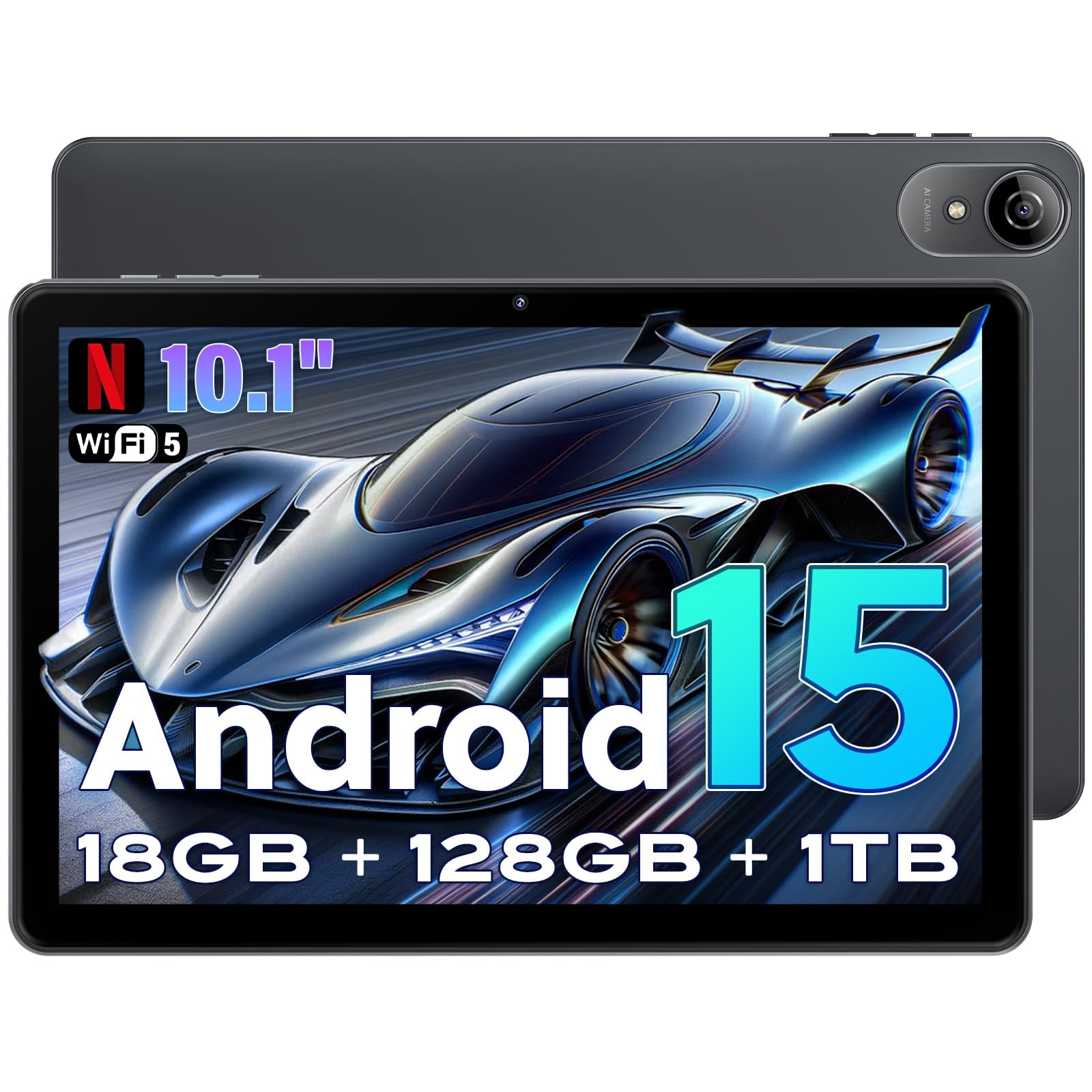 10 Inch Tablet,Android 15 Tablet with Octa-core Cortex, 18GB RAM 128GB ROM/1TB TF, Widevine L1, Gaming Tablet HD Display Touchscreen, Dual Speakers, 8MP+5MP, 5G WiFi, 6000mAh Bluetooth, Face Unlock