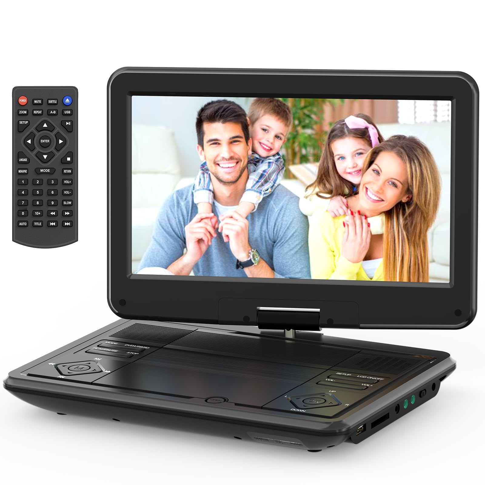 12.5" Portable DVD Player with 10.5" Swivel Screen, 5-Hours Rechargeable Battery,Car DVD Player,Support CD/DVD/SD Card/USB,Regions Free,Dual Speakers, Black