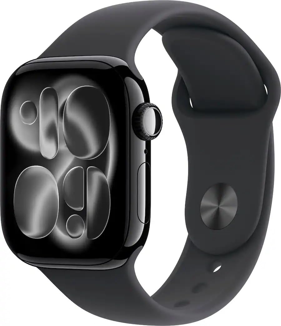 Apple Watch Series 11 [GPS + Cellular, 42mm] Jet Black Aluminum Case with Black Sport Band, M/L (Renewed)