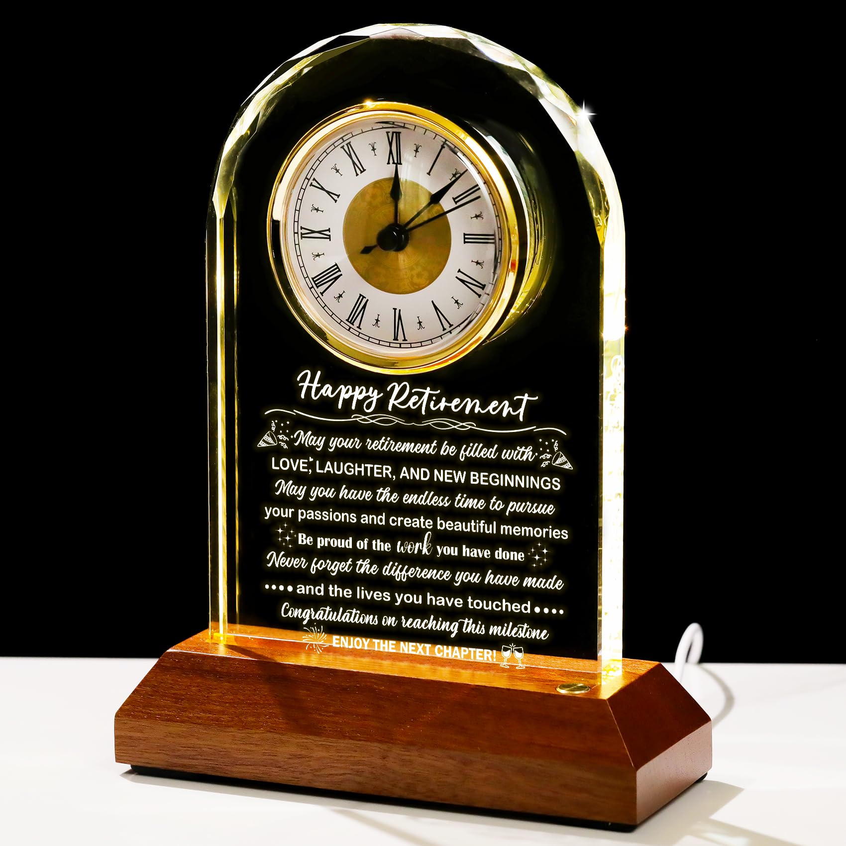 Arikyrist Glass Happy Retirement Clock Gifts for Women Men Retired Ideas