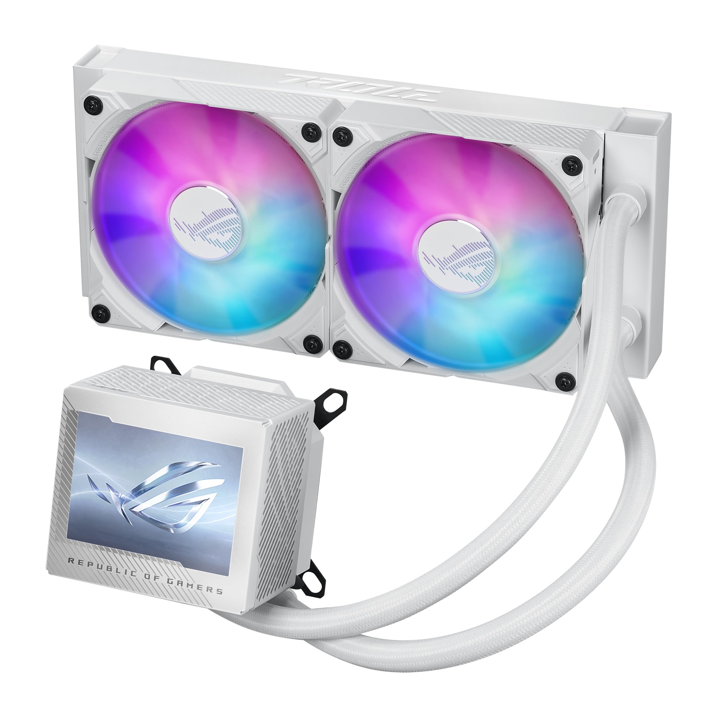 ASUS ROG Ryujin III 240 ARGB WHT All-in-one Liquid CPU Cooler with 240mm Radiator. Asetek 8th gen Pump, 2X Magnetic 120mm ARGB Fans (Daisy Chain Design), 3.5” LCD Display.,White