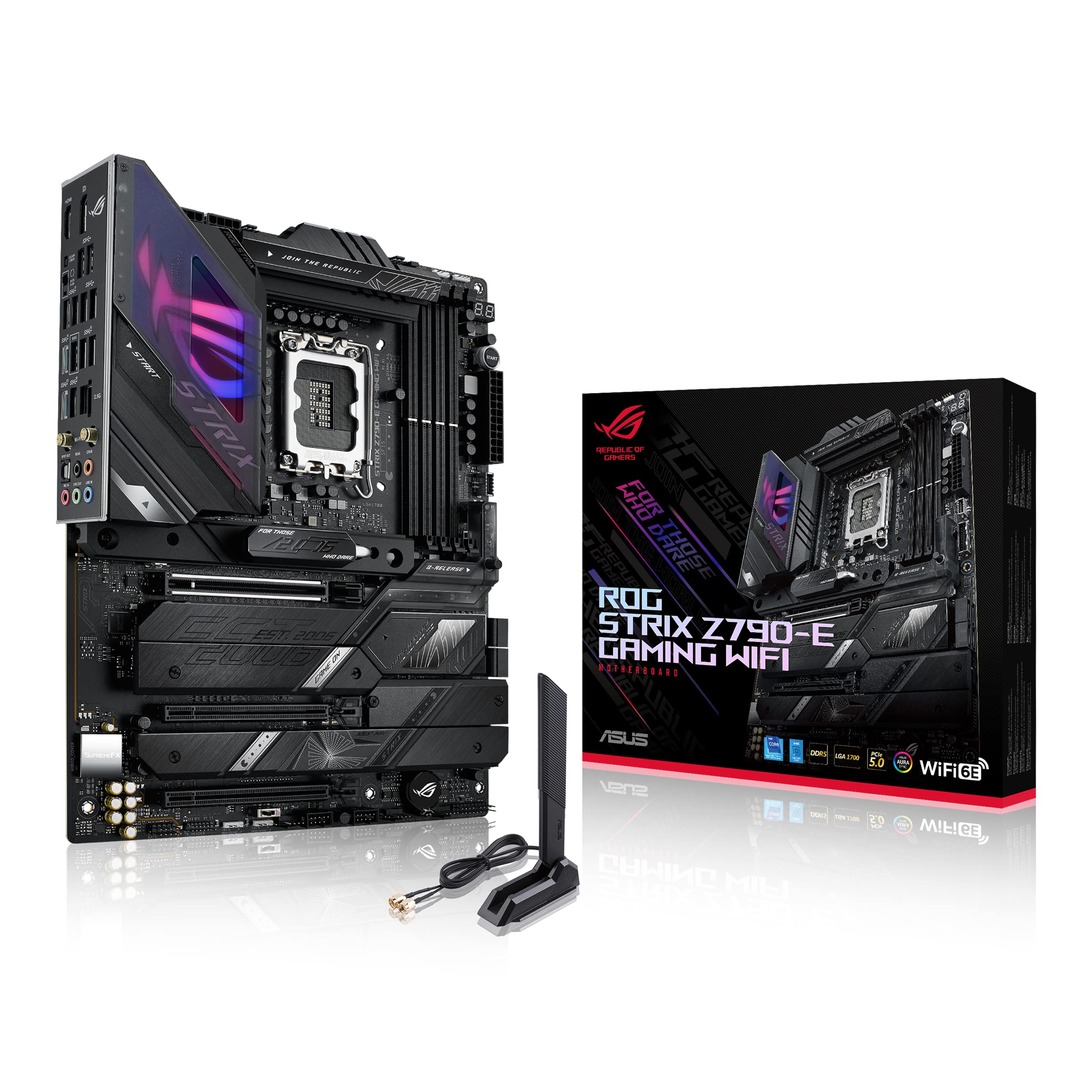 ASUS ROG Strix Z790-E Gaming WiFi Intel LGA 1700 ATX Gaming Motherboard (PCIe 5.0, DDR5, 18+1 DrMOS, 5X M.2, WiFi 6E, USB 3.2 Gen 2x2 Type-C with PD 3.0 up to 30W, Aura Sync RGB)
