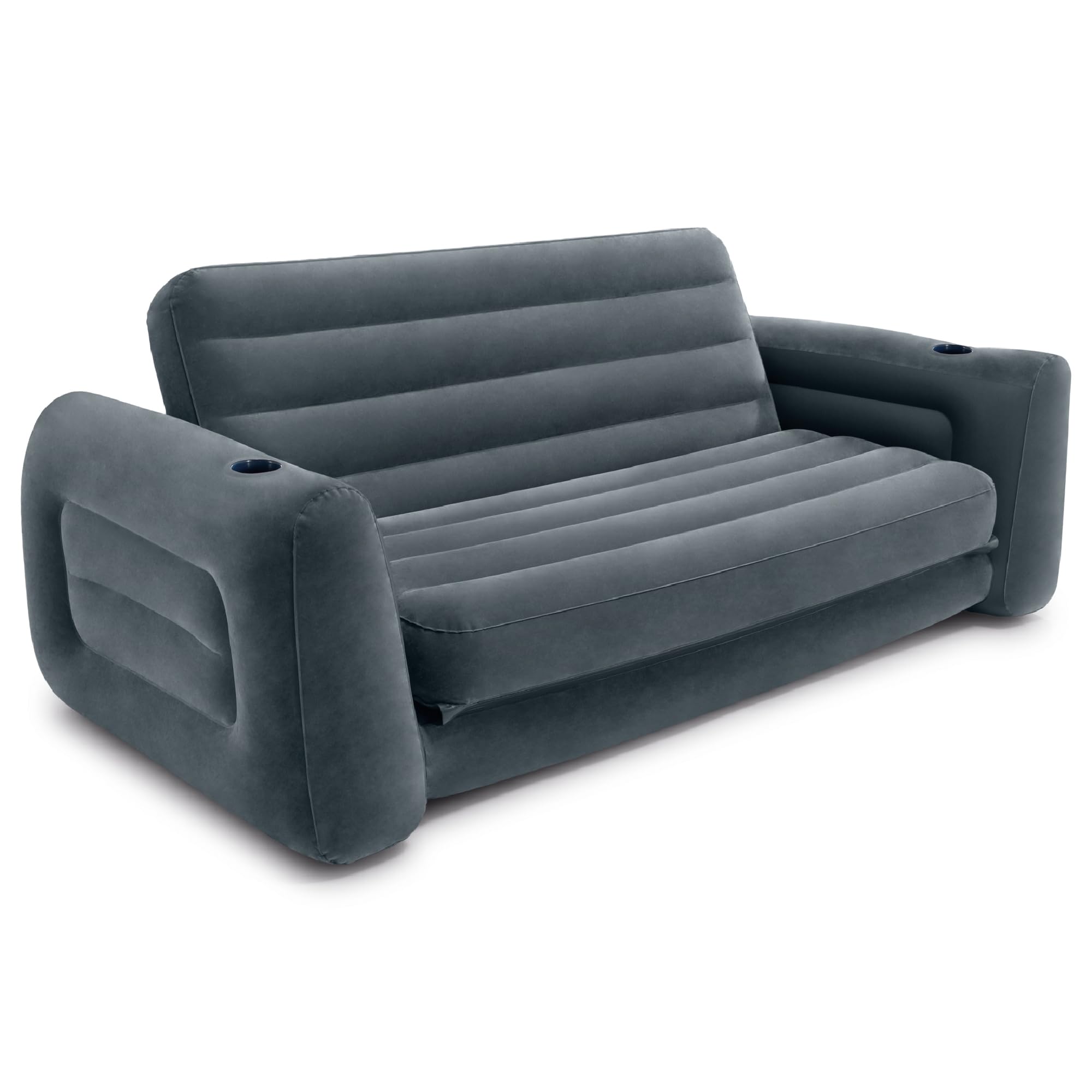 INTEX 66552EP Inflatable Pull-Out Sofa: Built-in Cupholder ? Velvety Surface ? 2-in-1 Valve ? Folds Compactly ? 46" x 88" x 26"